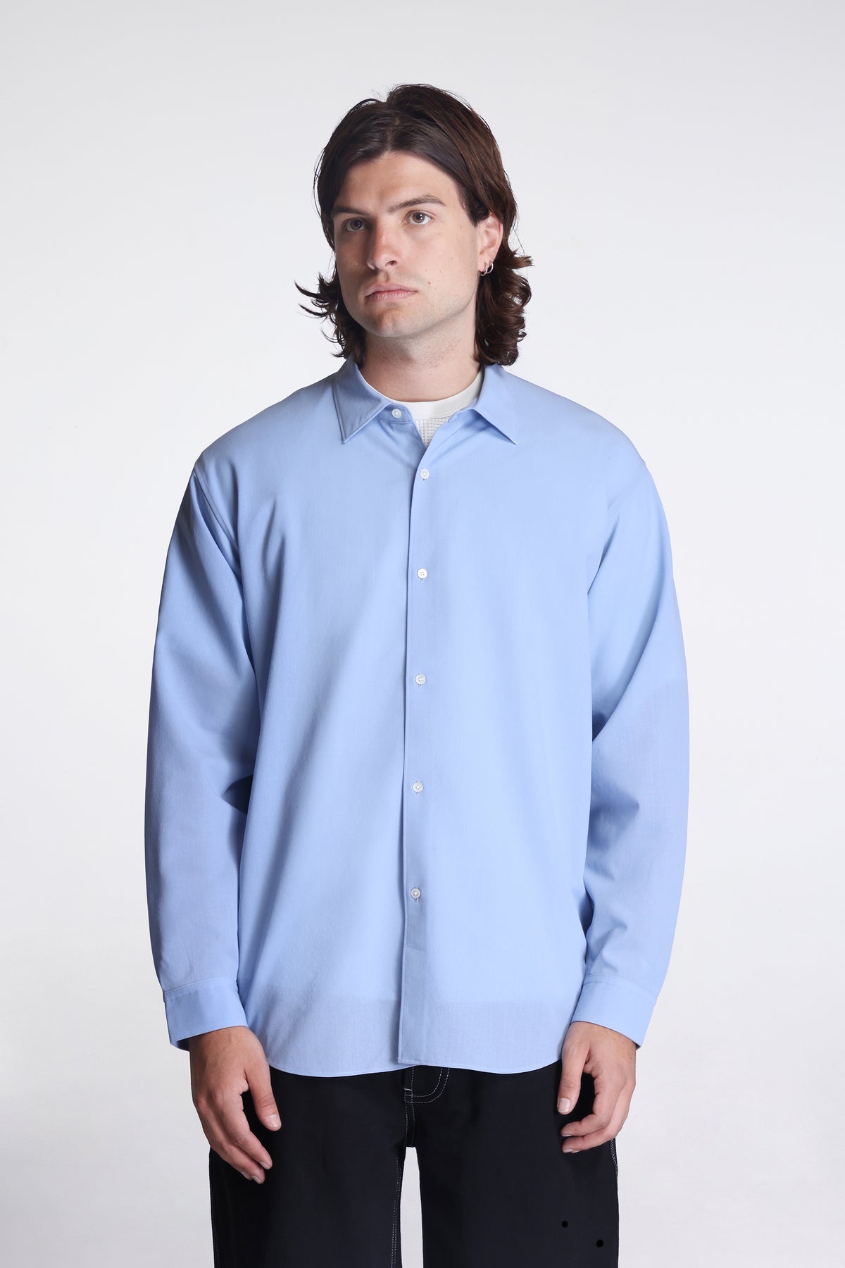 High Twisted Wool Relax Shirt Chill Saxe