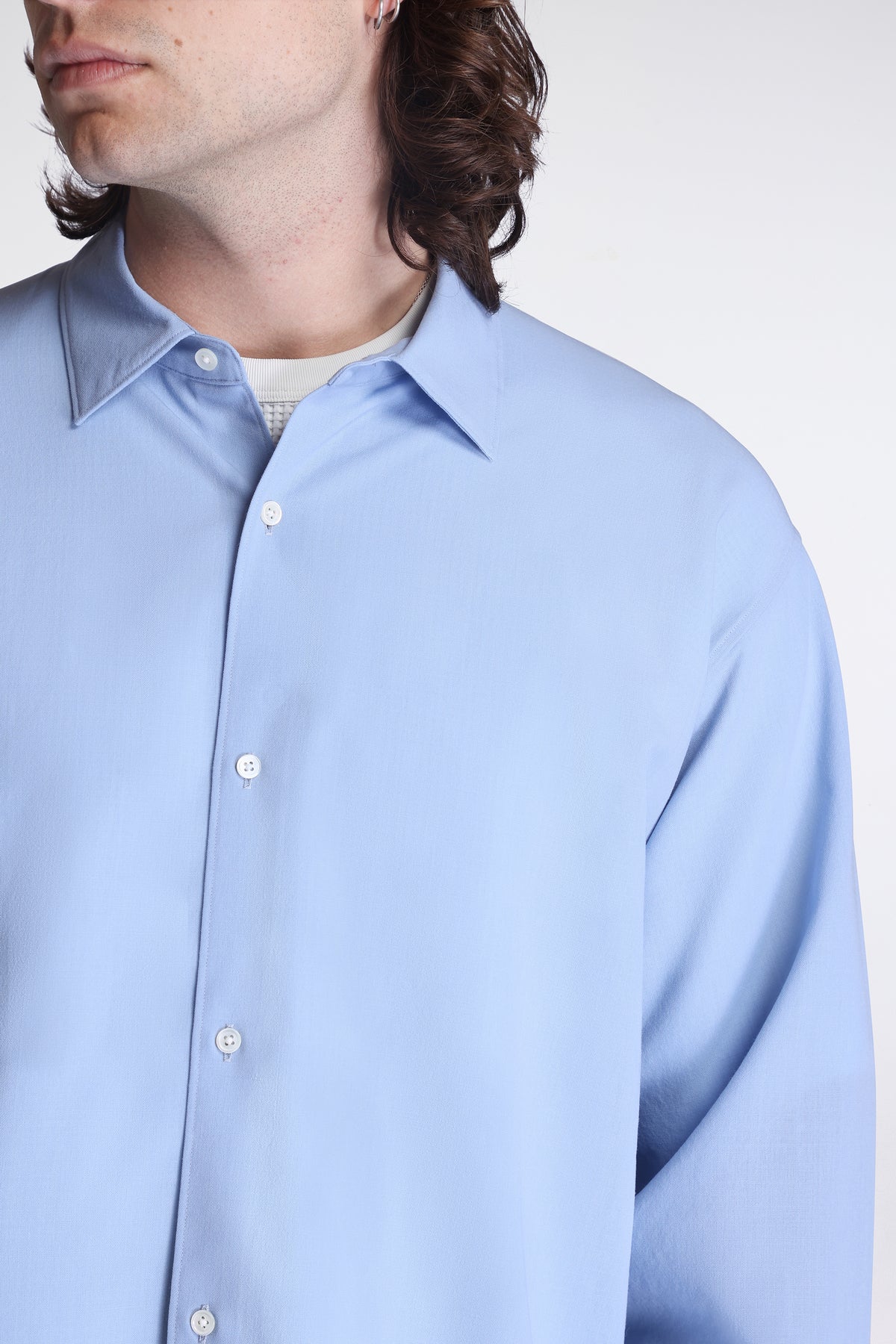 High Twisted Wool Relax Shirt Chill Saxe