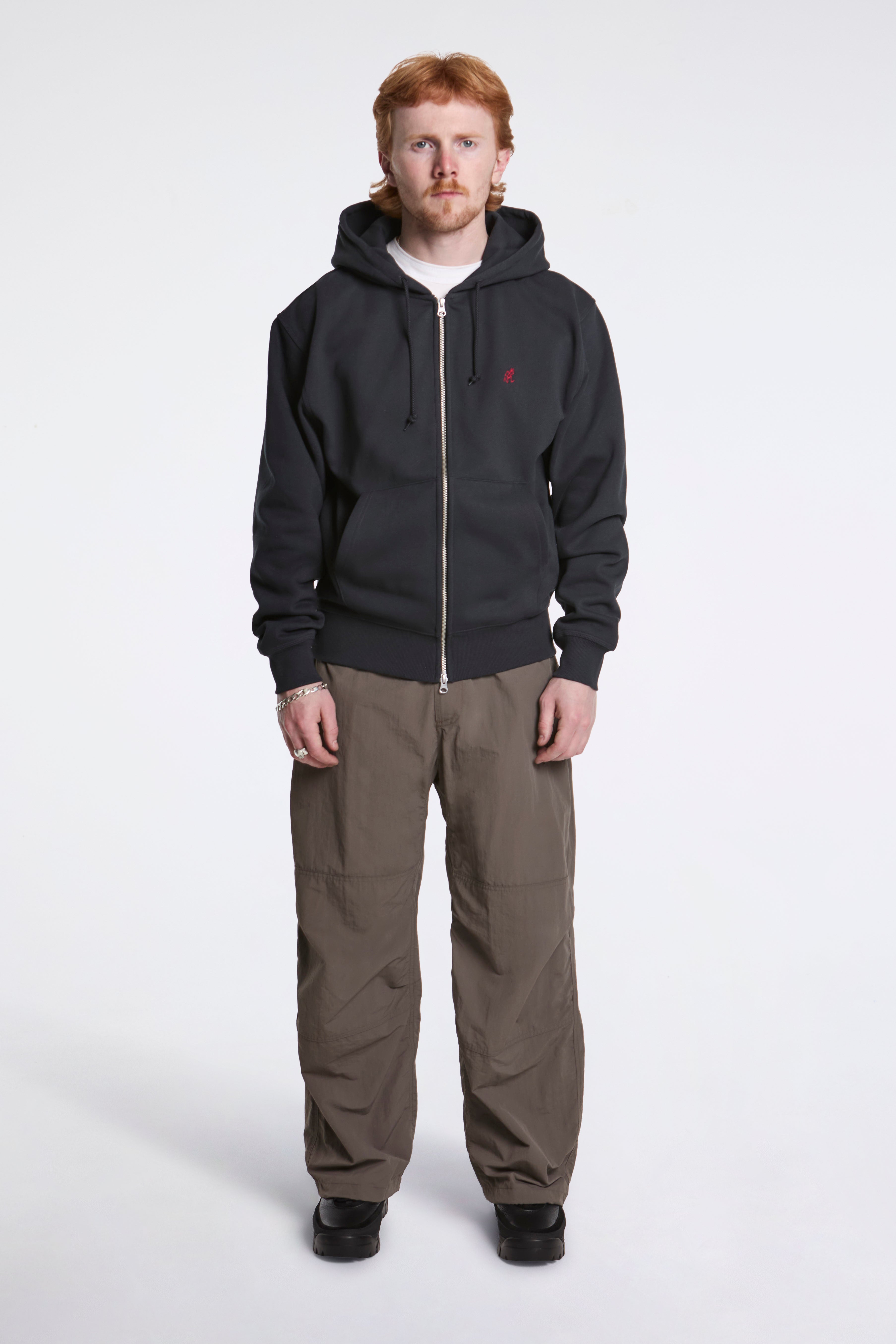 One Point Zip Hooded Sweatshirt Vintage Black
