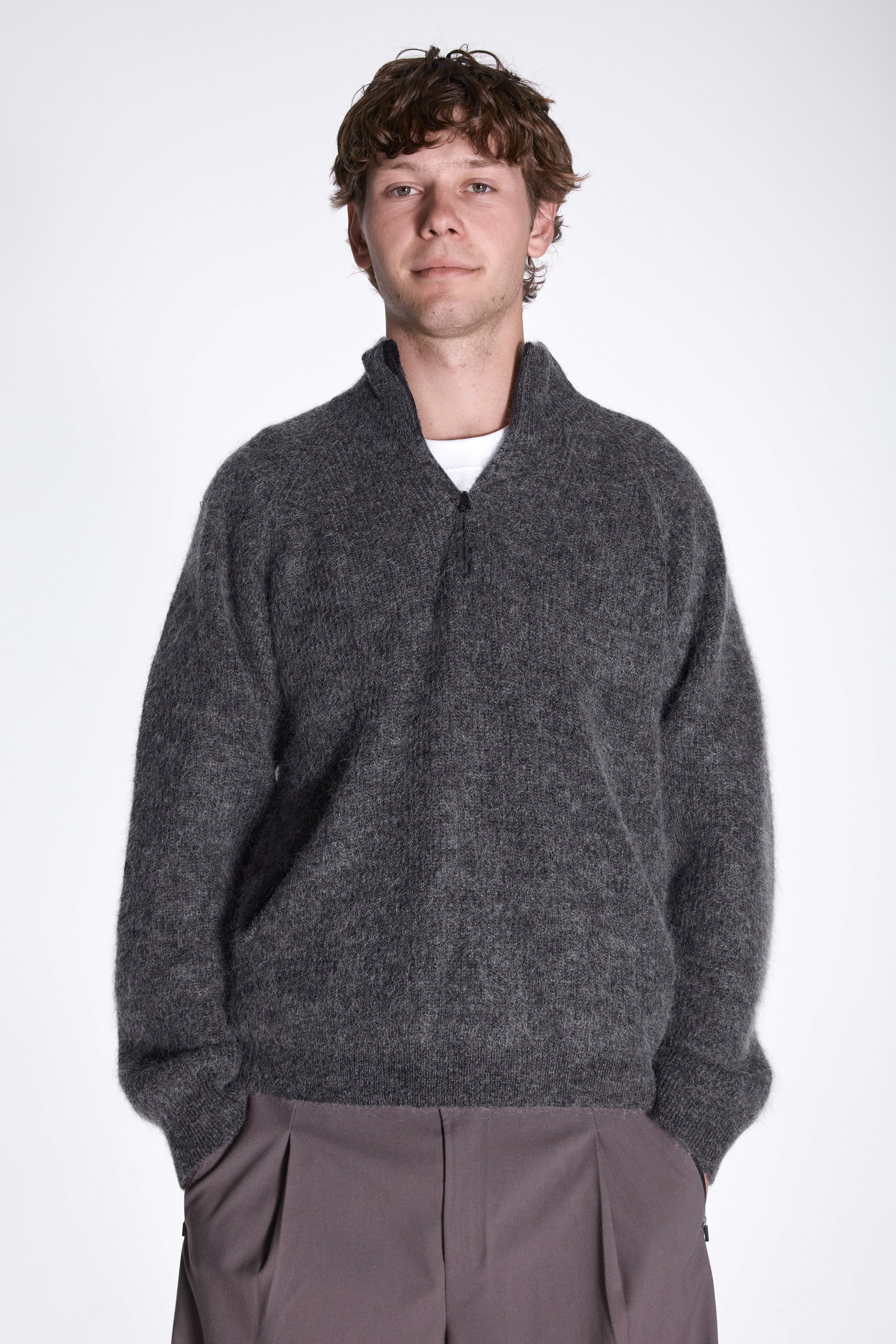 Essence Mohair Mixed Knit Top Dark Grey