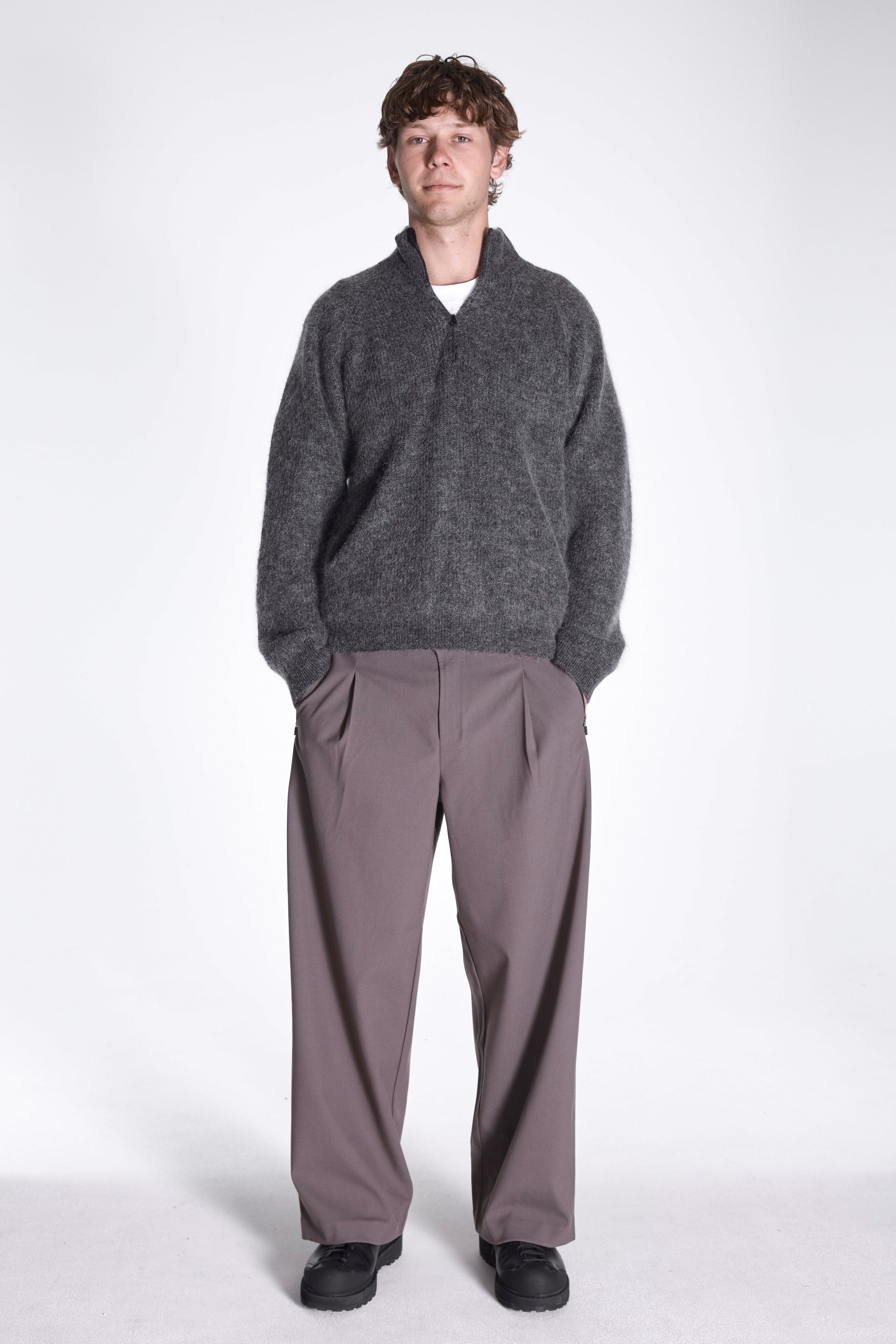 Essence Mohair Mixed Knit Top Dark Grey