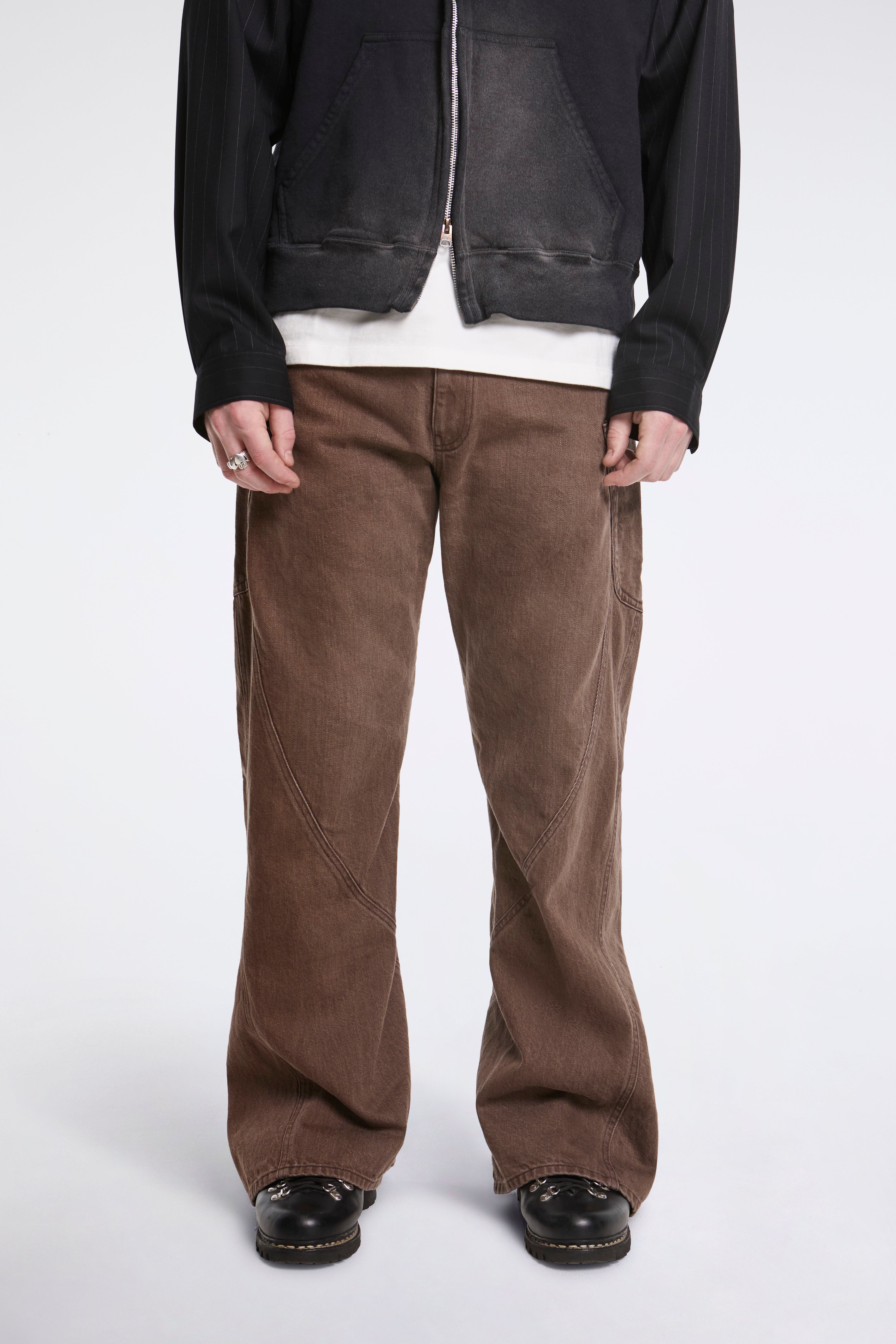 3D Cutting Denim Pants Brown