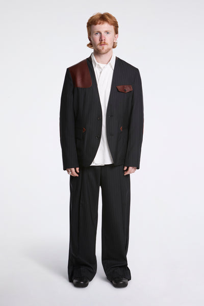 KHOKI Pleated Stripe Summer Wool Pants Black | HAVN