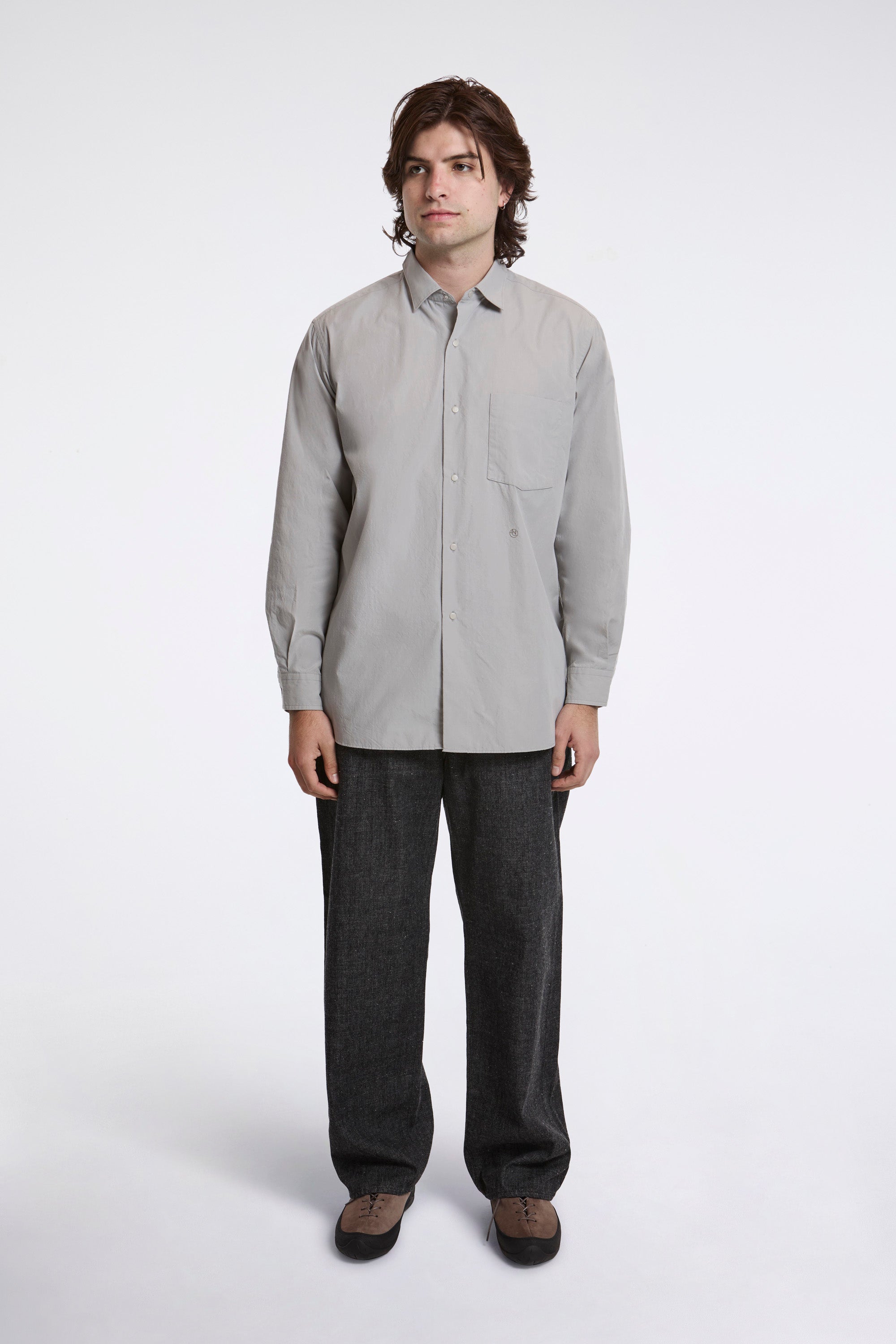 Regular Collar Wind Shirt Gray