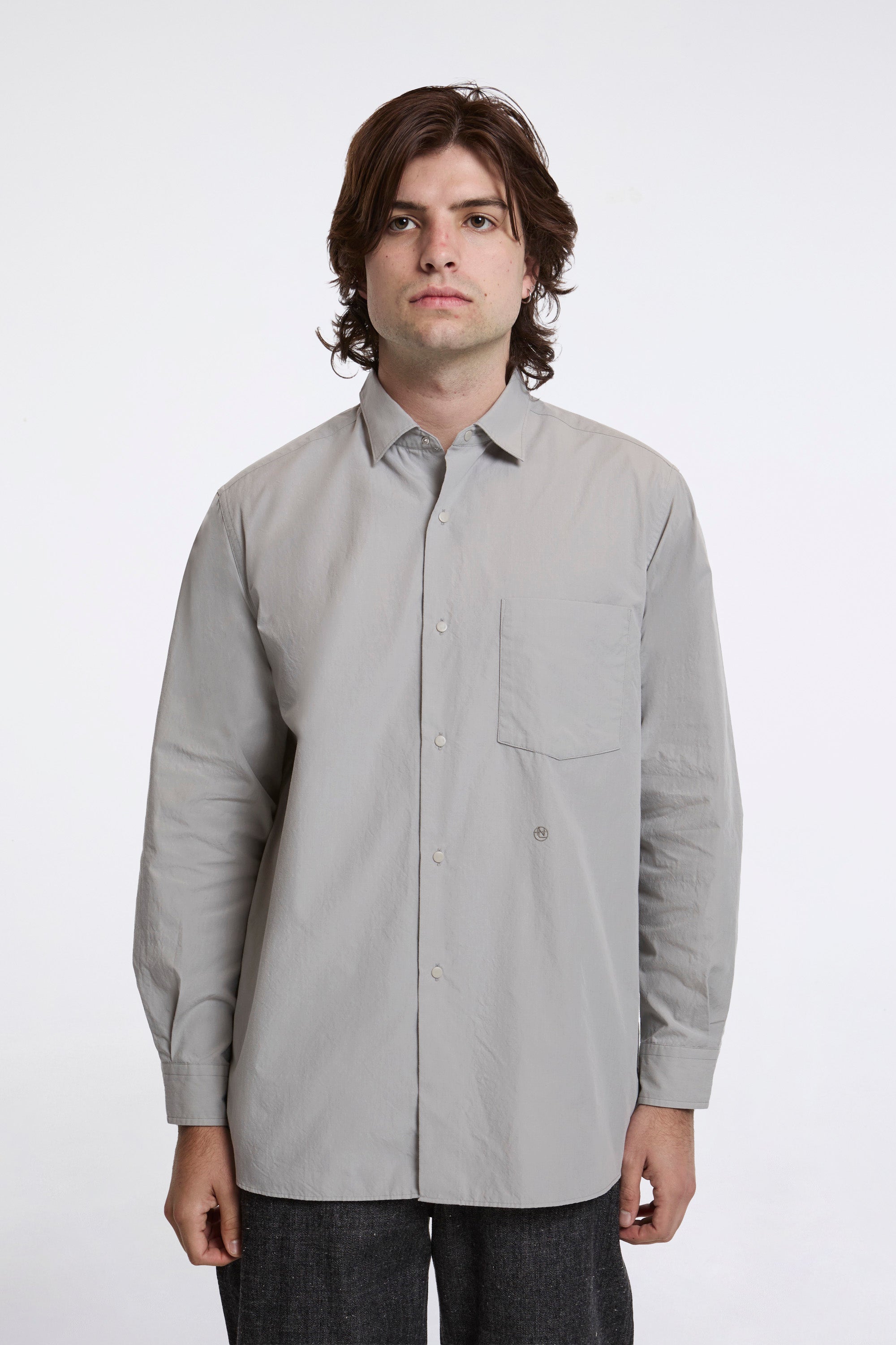 Regular Collar Wind Shirt Gray