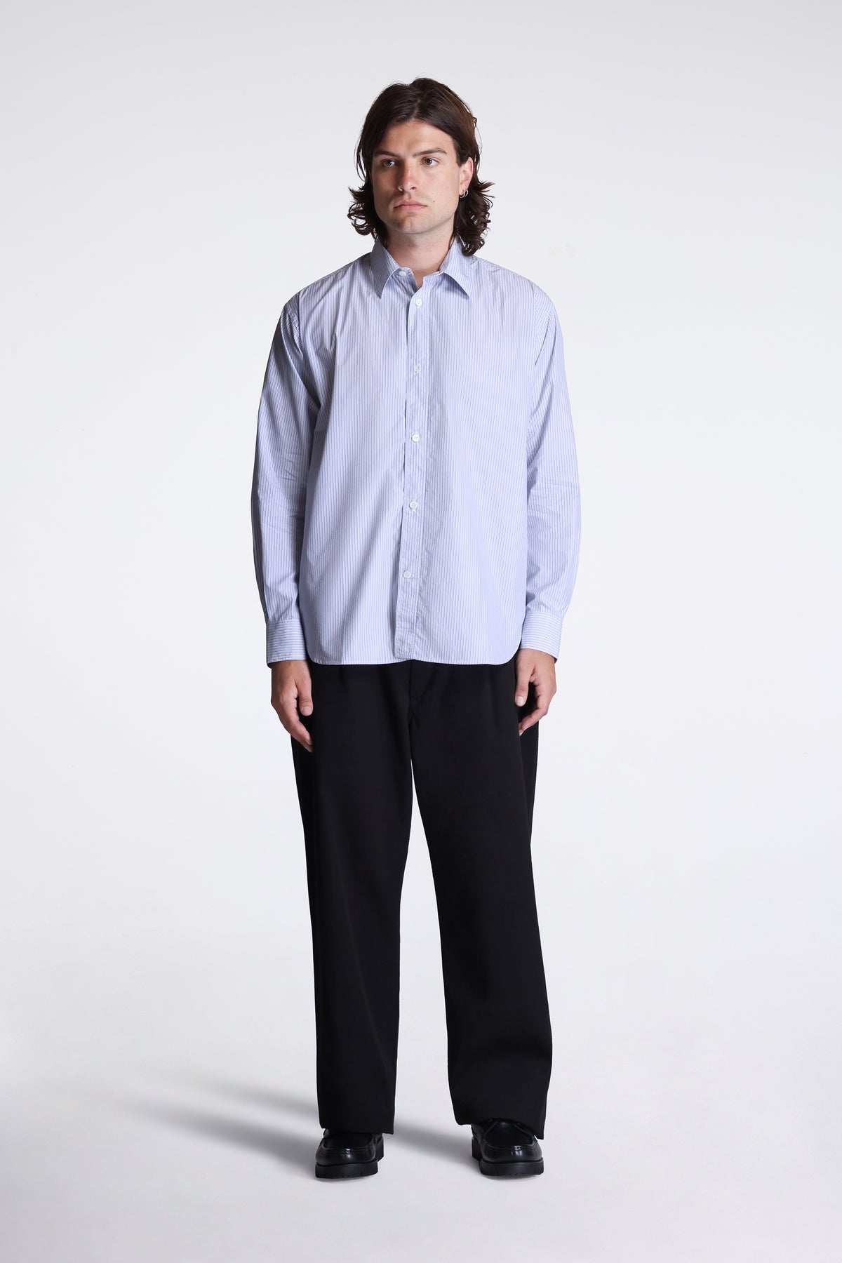 Espevik Fine Cotton Poplin Oversize Shirt White Blue Stripe
