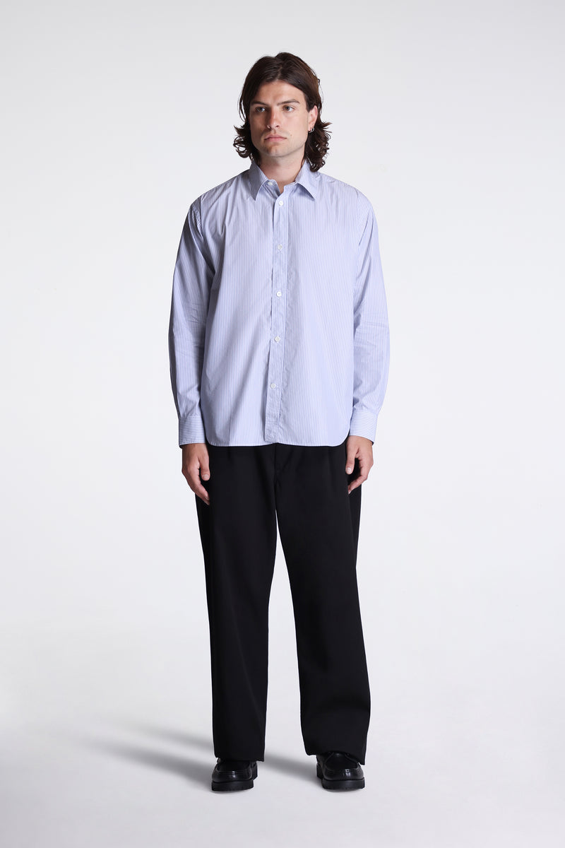 Espevik Fine Cotton Poplin Oversize Shirt White Blue Stripe