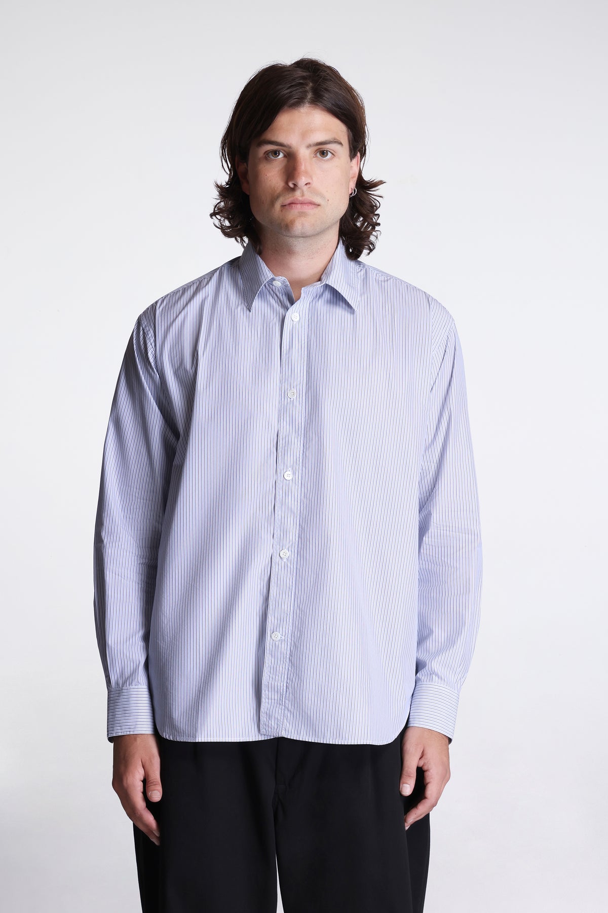 Espevik Fine Cotton Poplin Oversize Shirt White Blue Stripe