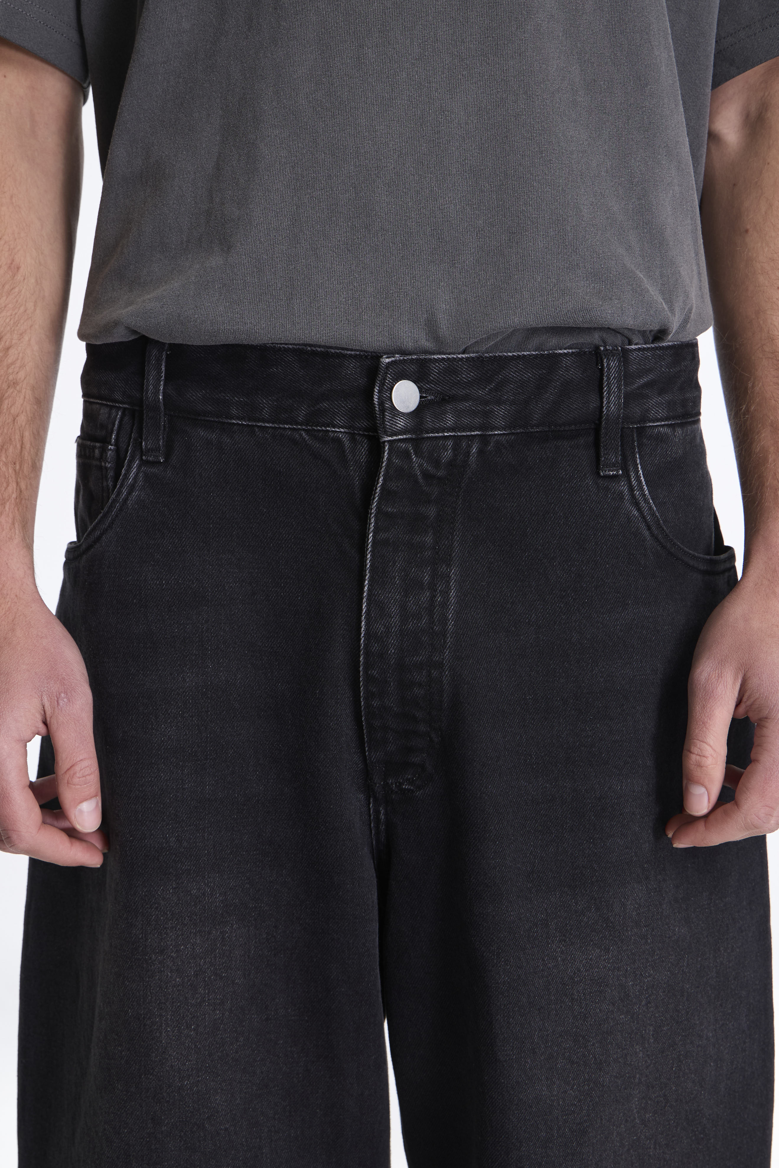 パンツ STUDIO NICHOLSON PAOLO SNM-1023 BLACK Paolo Denim Pant in Washed Black | Wide Leg Jeans | Unisex