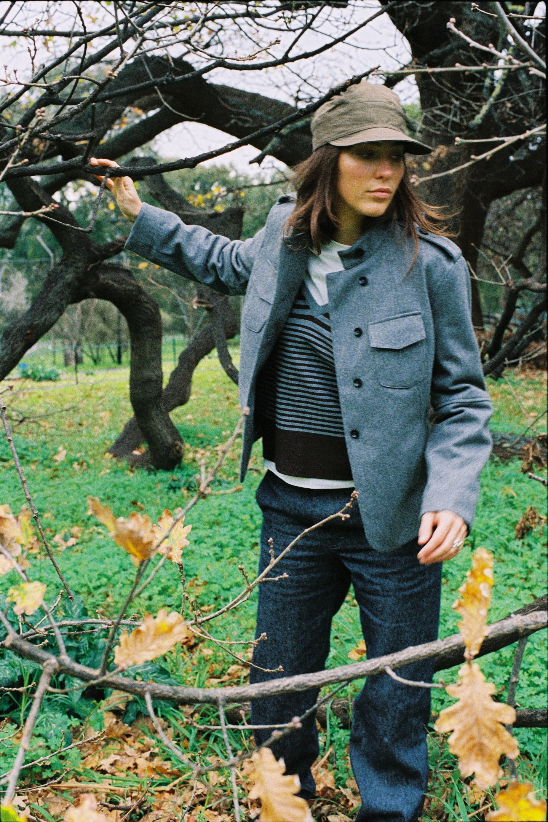 Slim Fit Military Jacket Melton Wool Grey