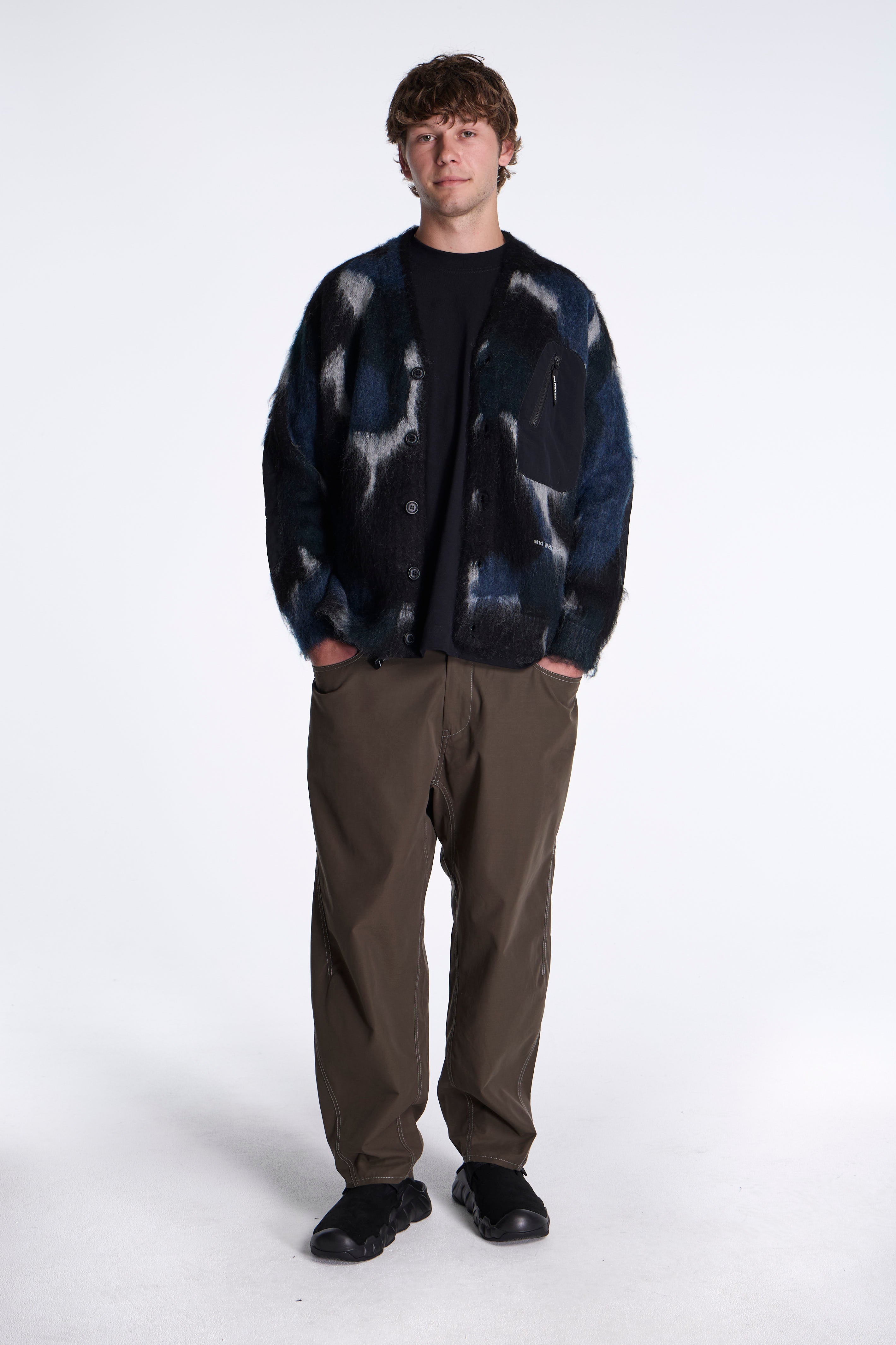 and Wander Mix Color Shaggy Knit Cardigan Black Mix