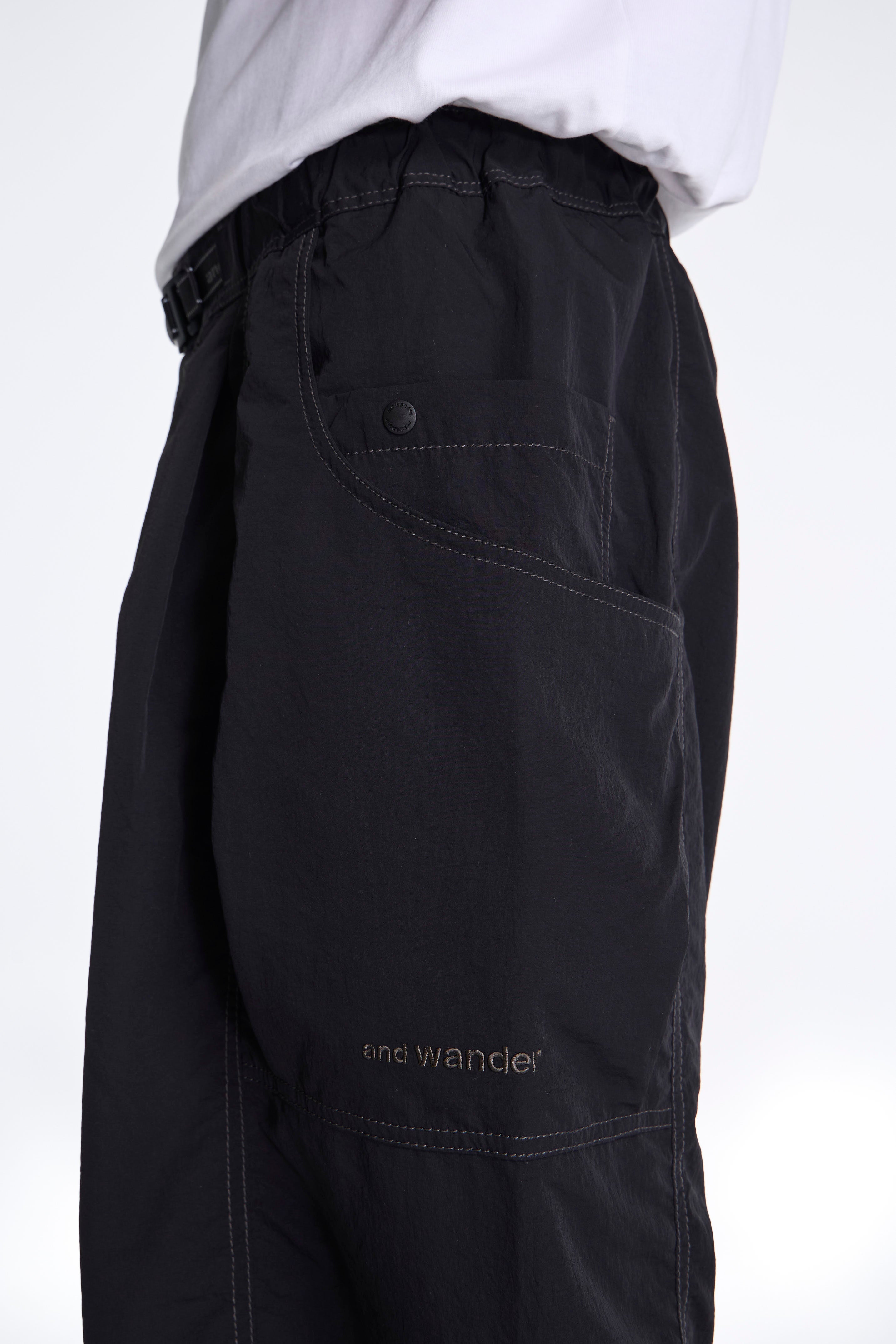 And Wander Crinkled Nylon Pants Black