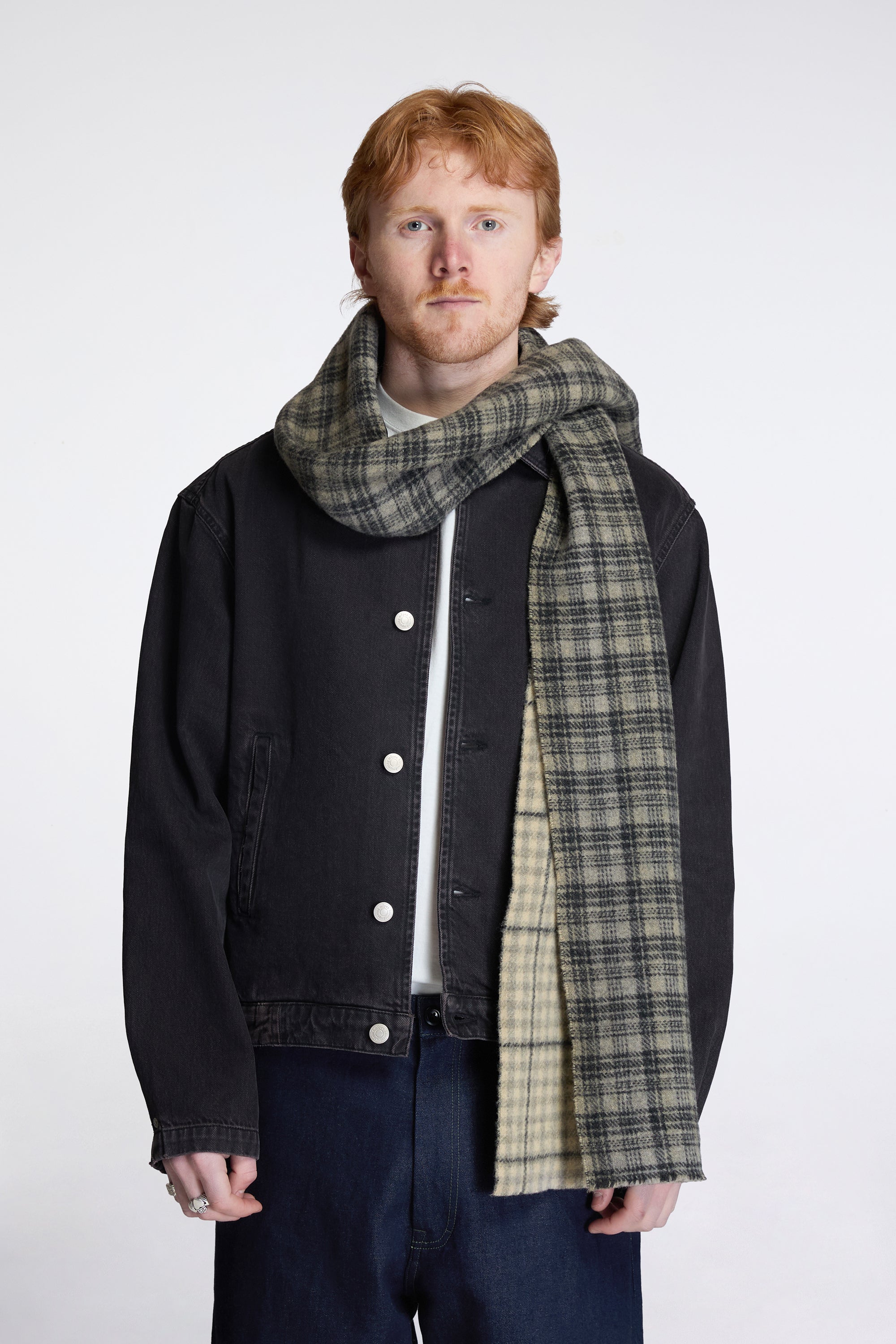 mfpen Facade Scarf Double Faced Grey Check | HAVN