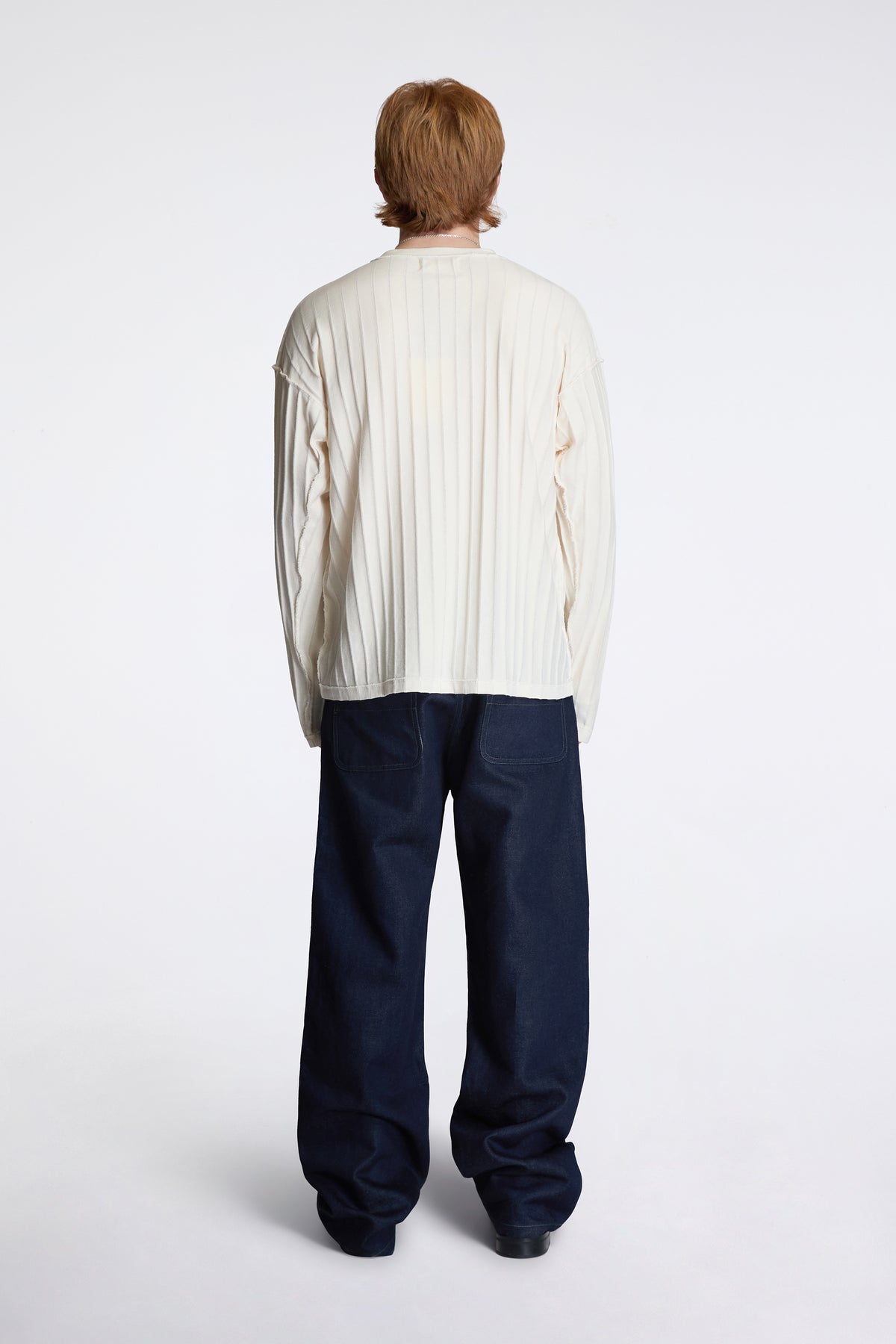 Round Neck Sweater Ecru Inverted Ajour Stripe