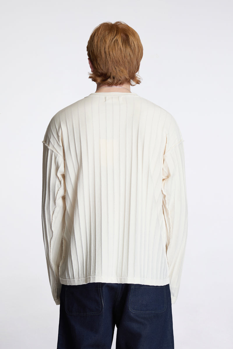 Round Neck Sweater Ecru Inverted Ajour Stripe