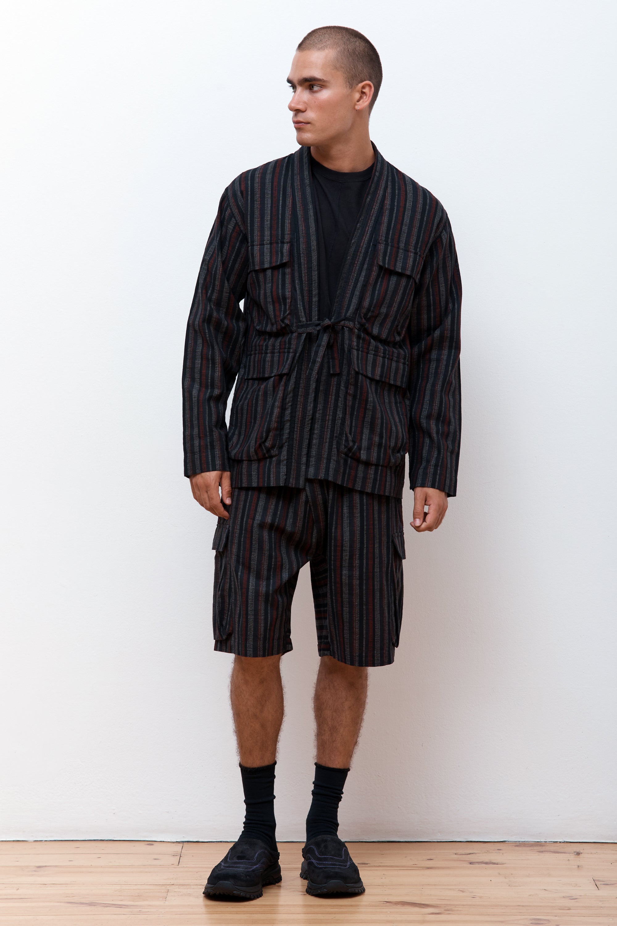 Wagara Stripe Summer Kimono Black