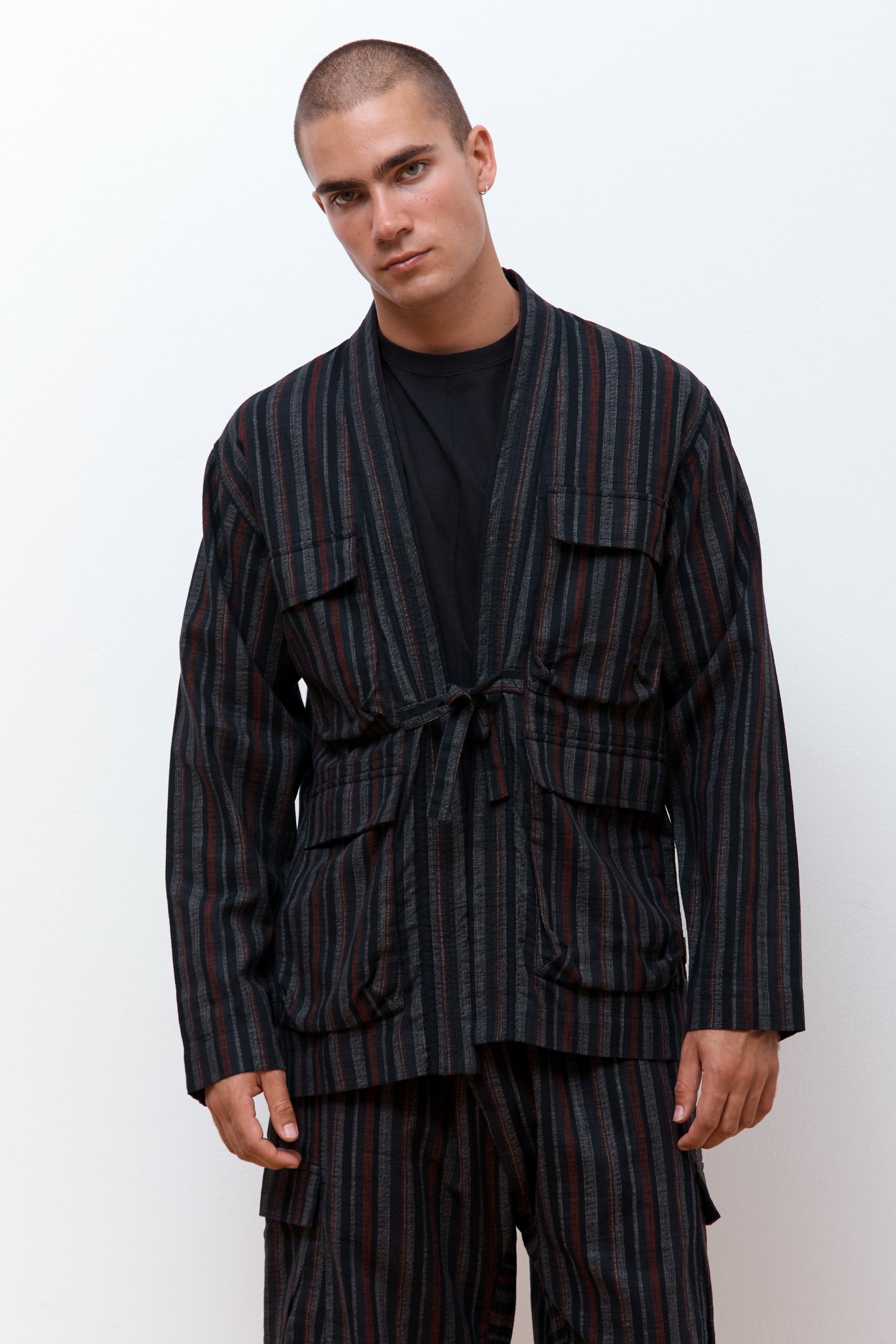 Wagara Stripe Summer Kimono Black