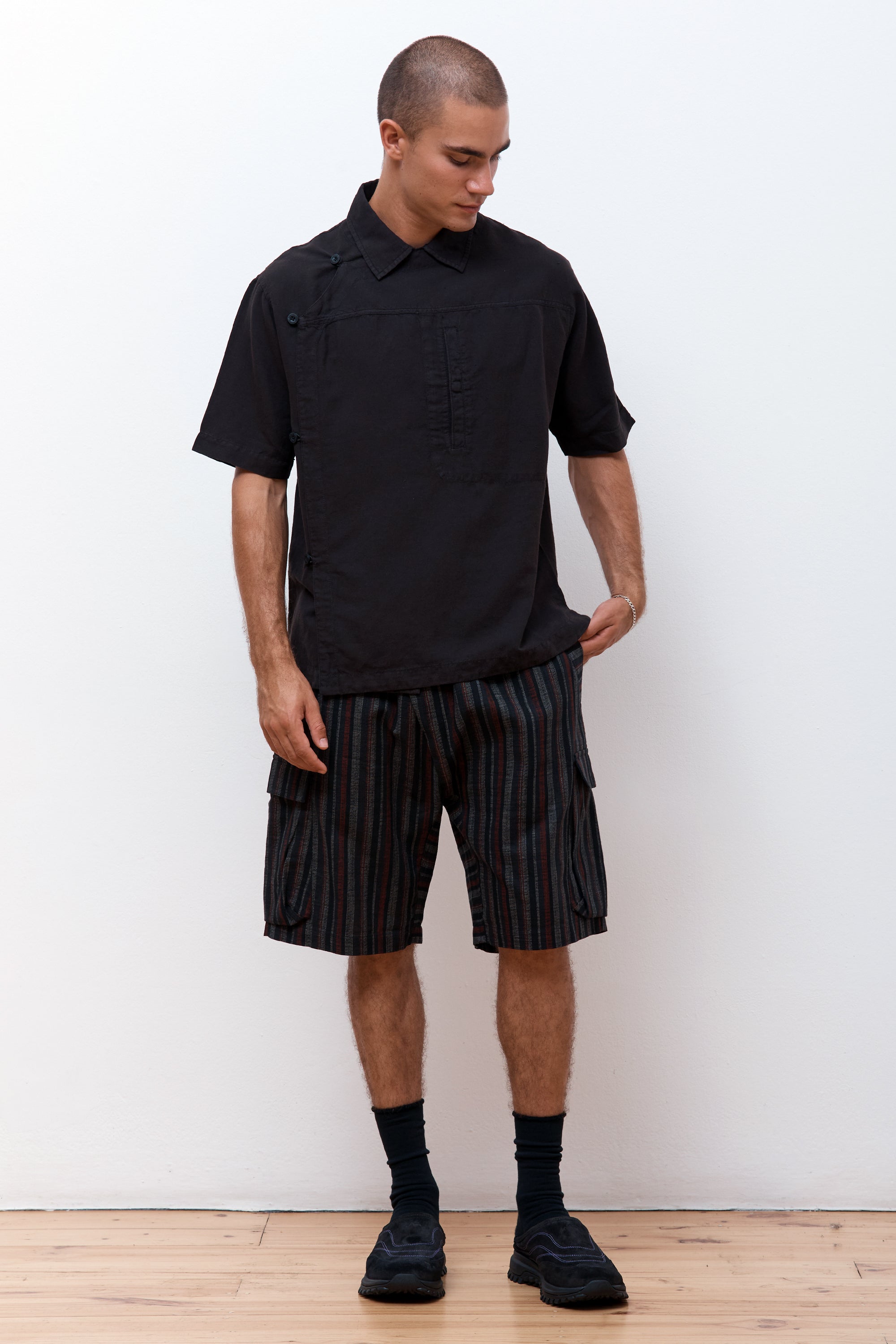 Hemp Asym Monk Shirt Black