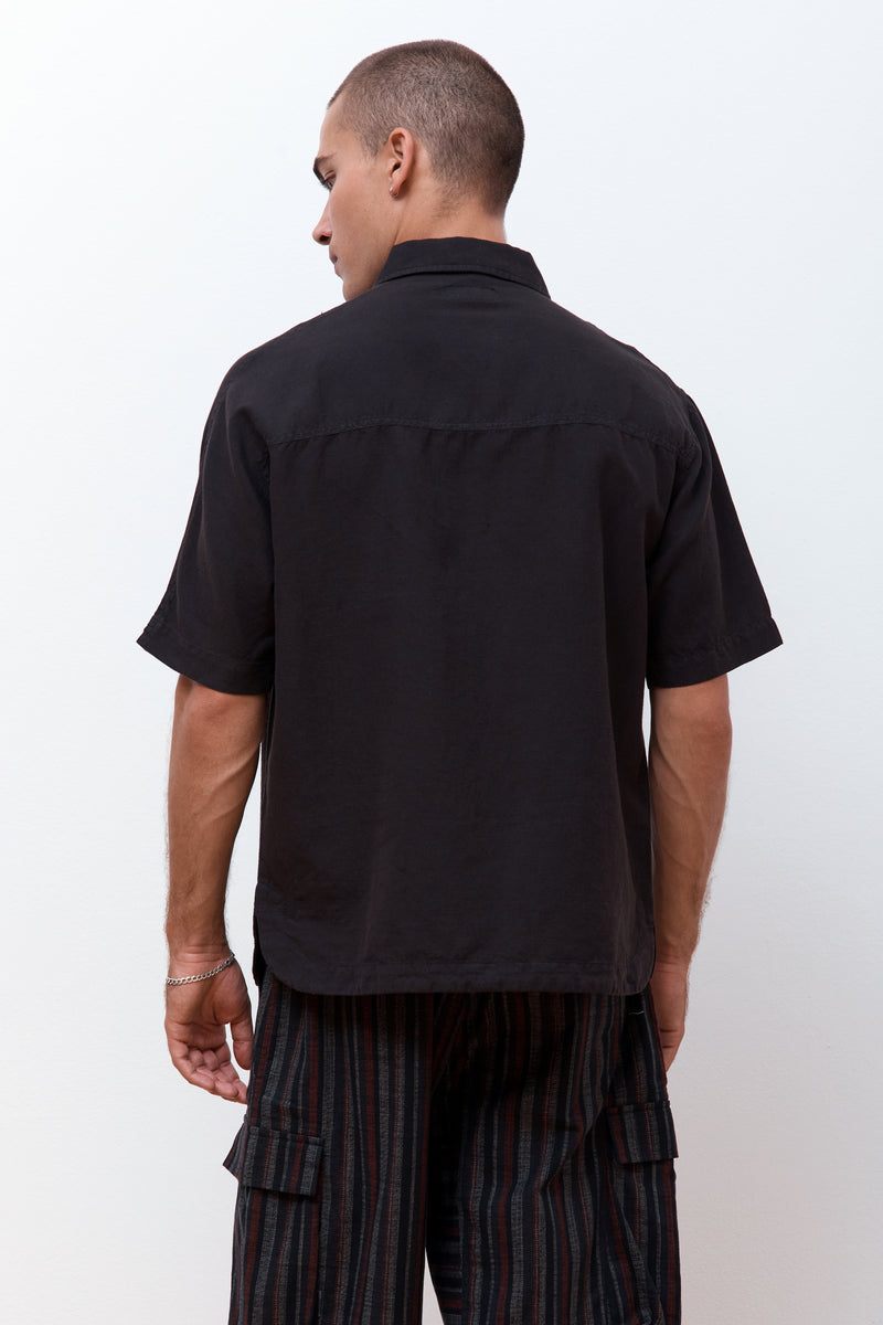 Hemp Asym Monk Shirt Black
