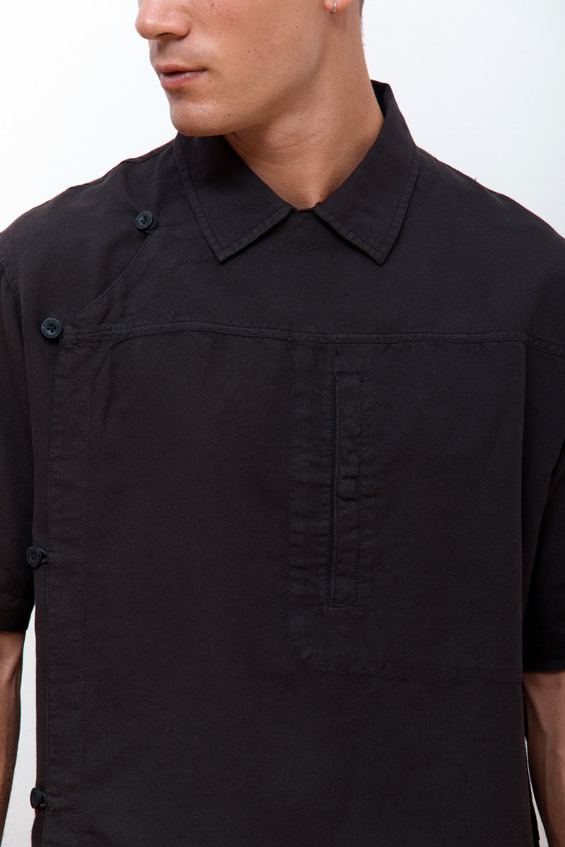 Hemp Asym Monk Shirt Black