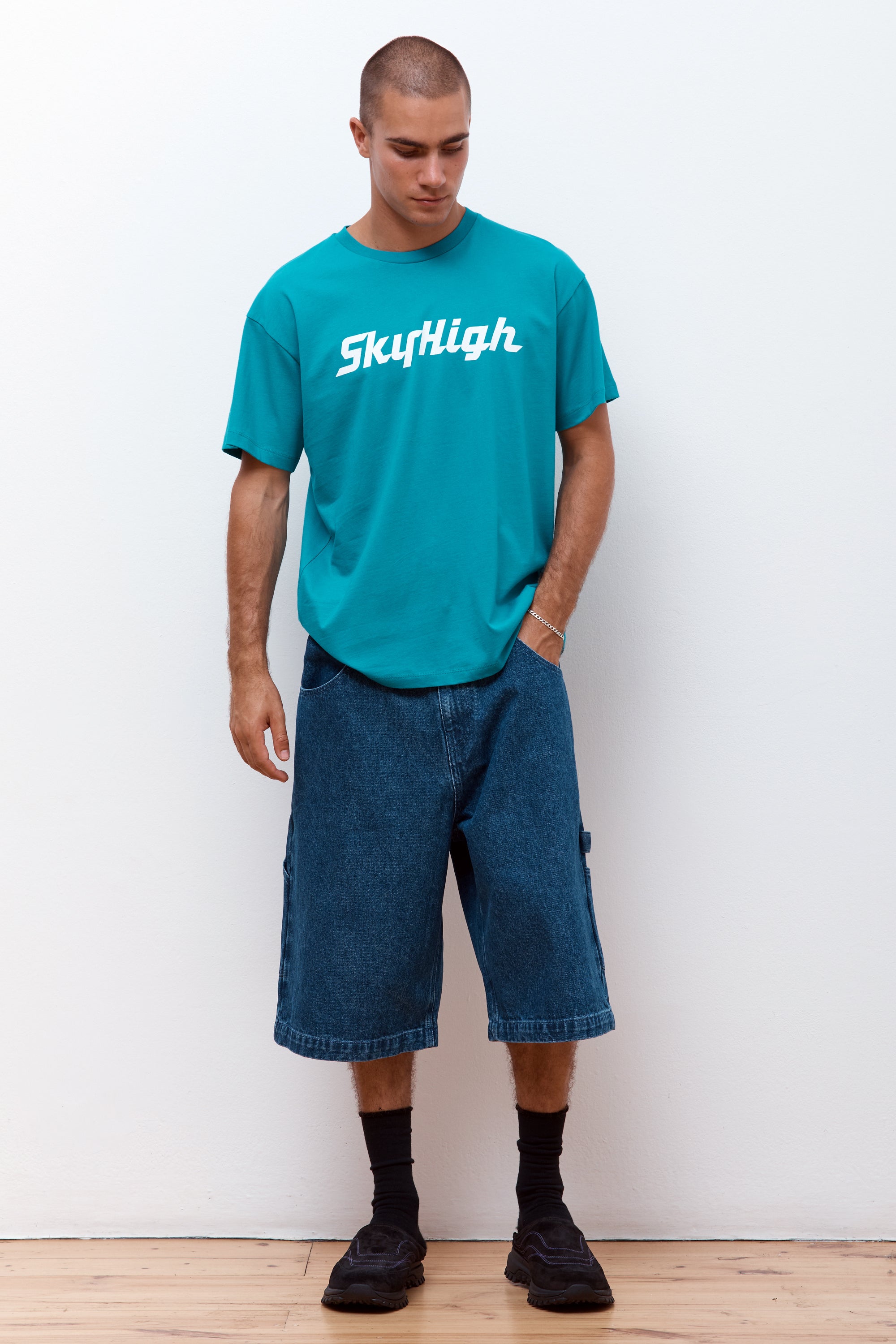 Construction Graphic Logo T-Shirt Teal