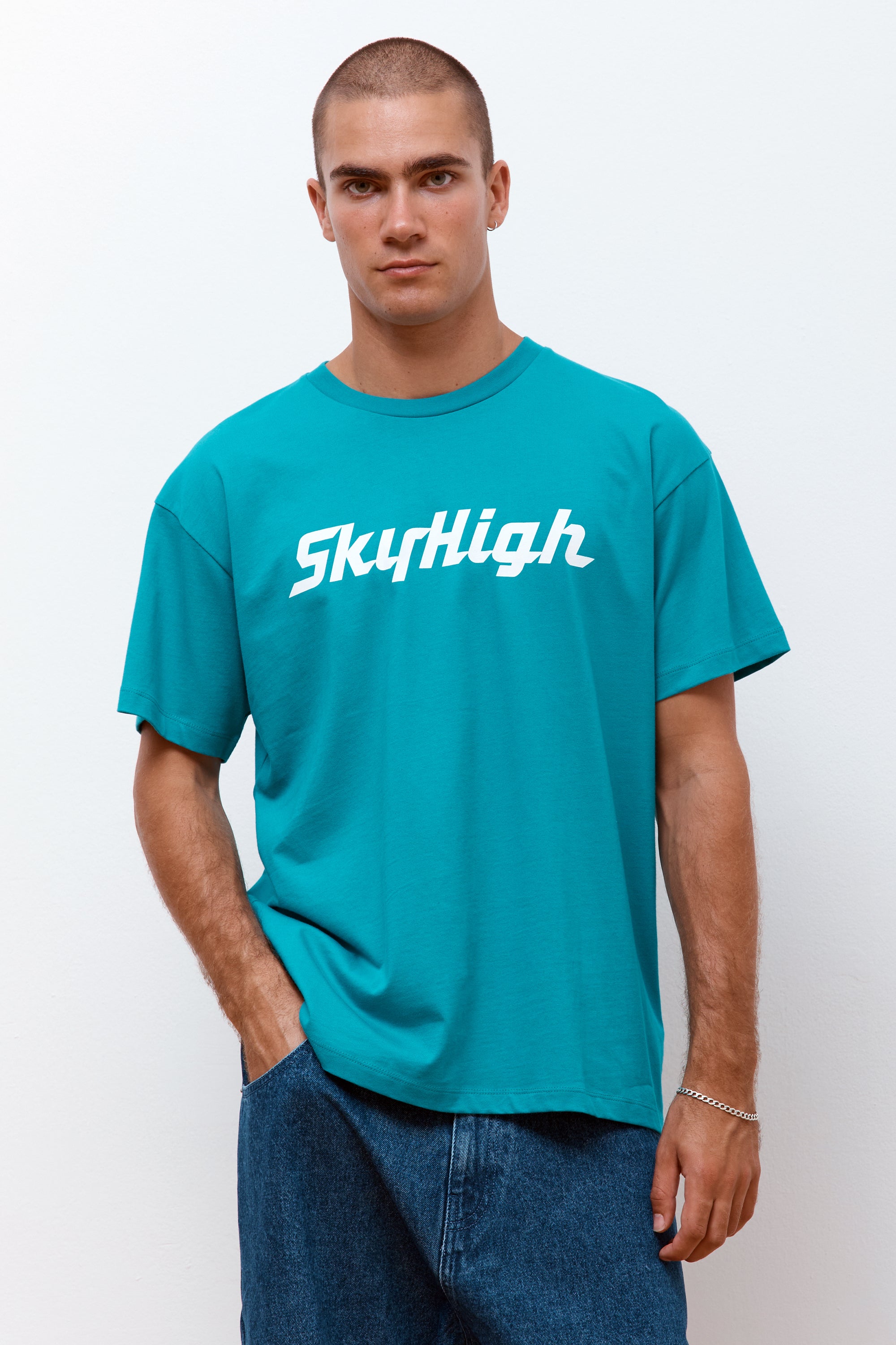 Construction Graphic Logo T-Shirt Teal