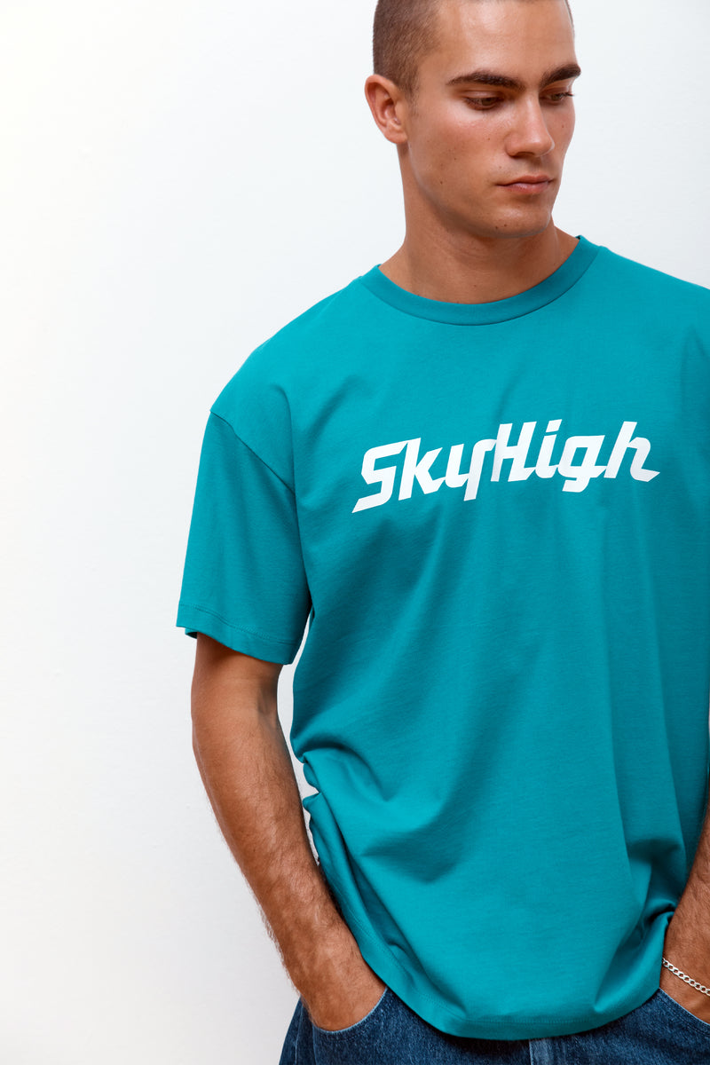 Construction Graphic Logo T-Shirt Teal