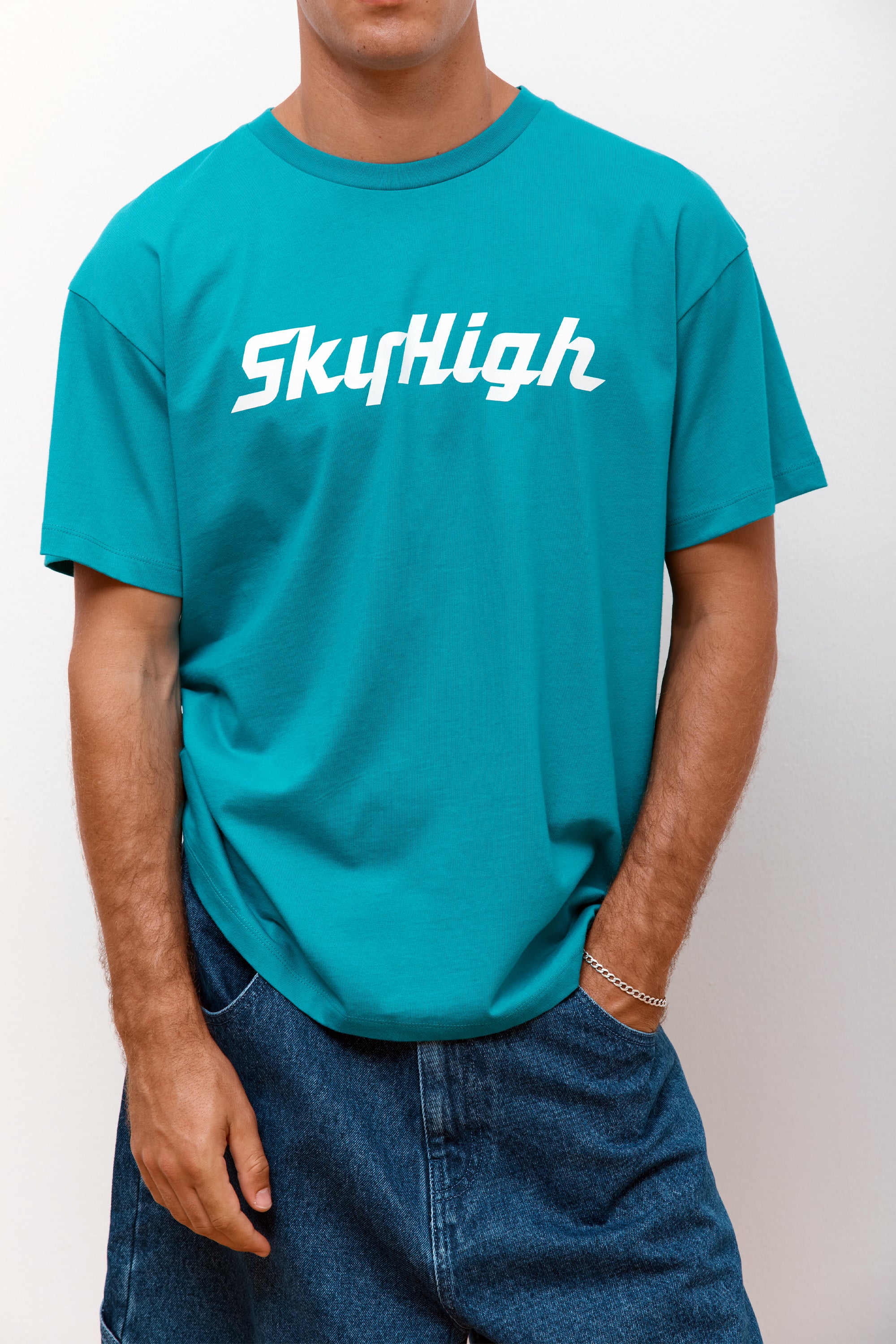 Construction Graphic Logo T-Shirt Teal