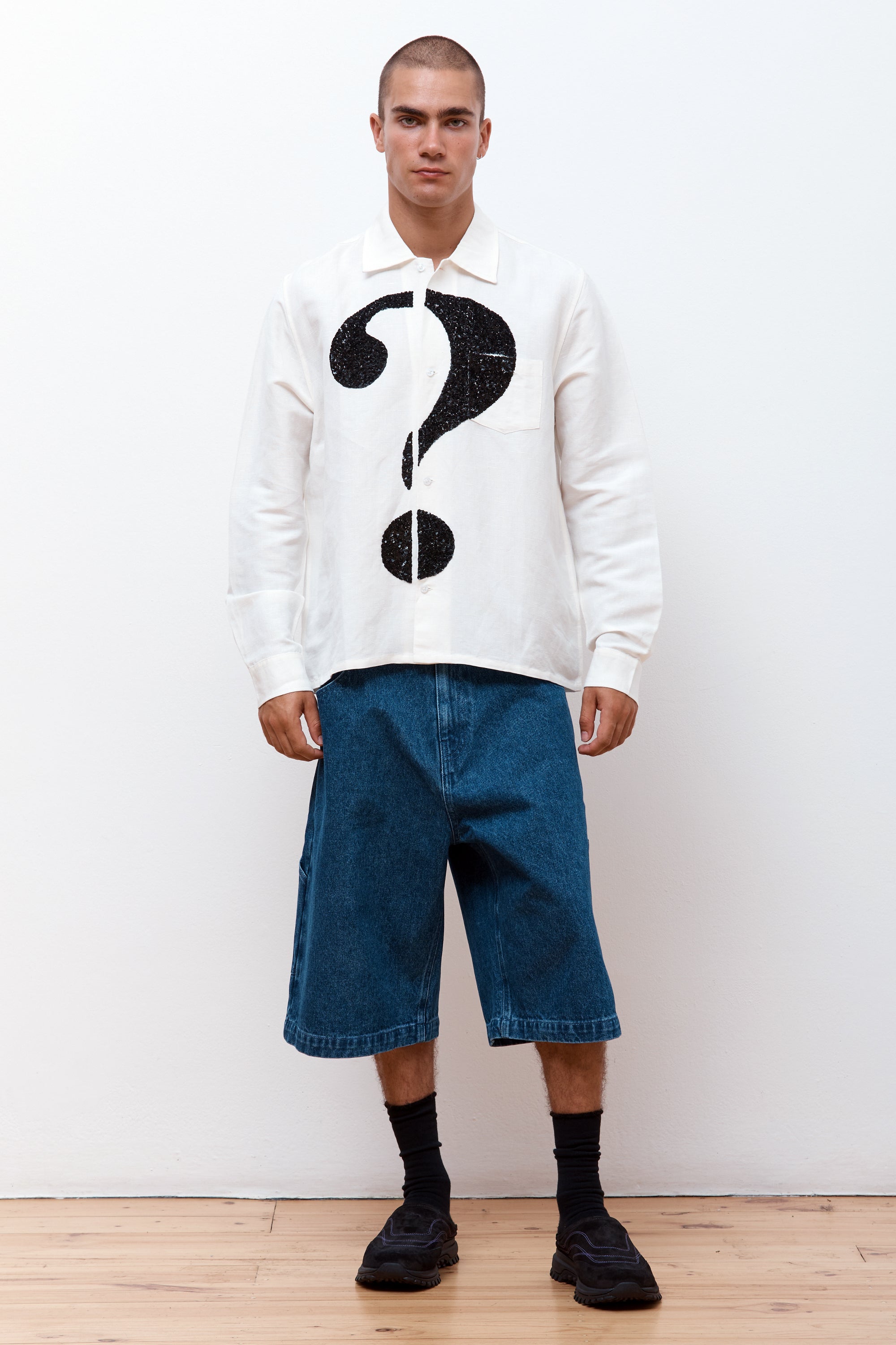 Question Mark Embroidered Shirt White