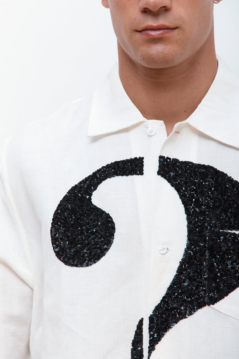 Question Mark Embroidered Shirt White