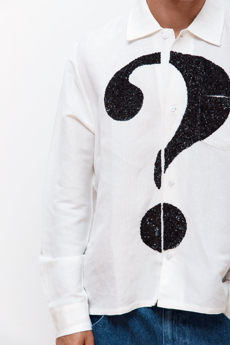 Question Mark Embroidered Shirt White