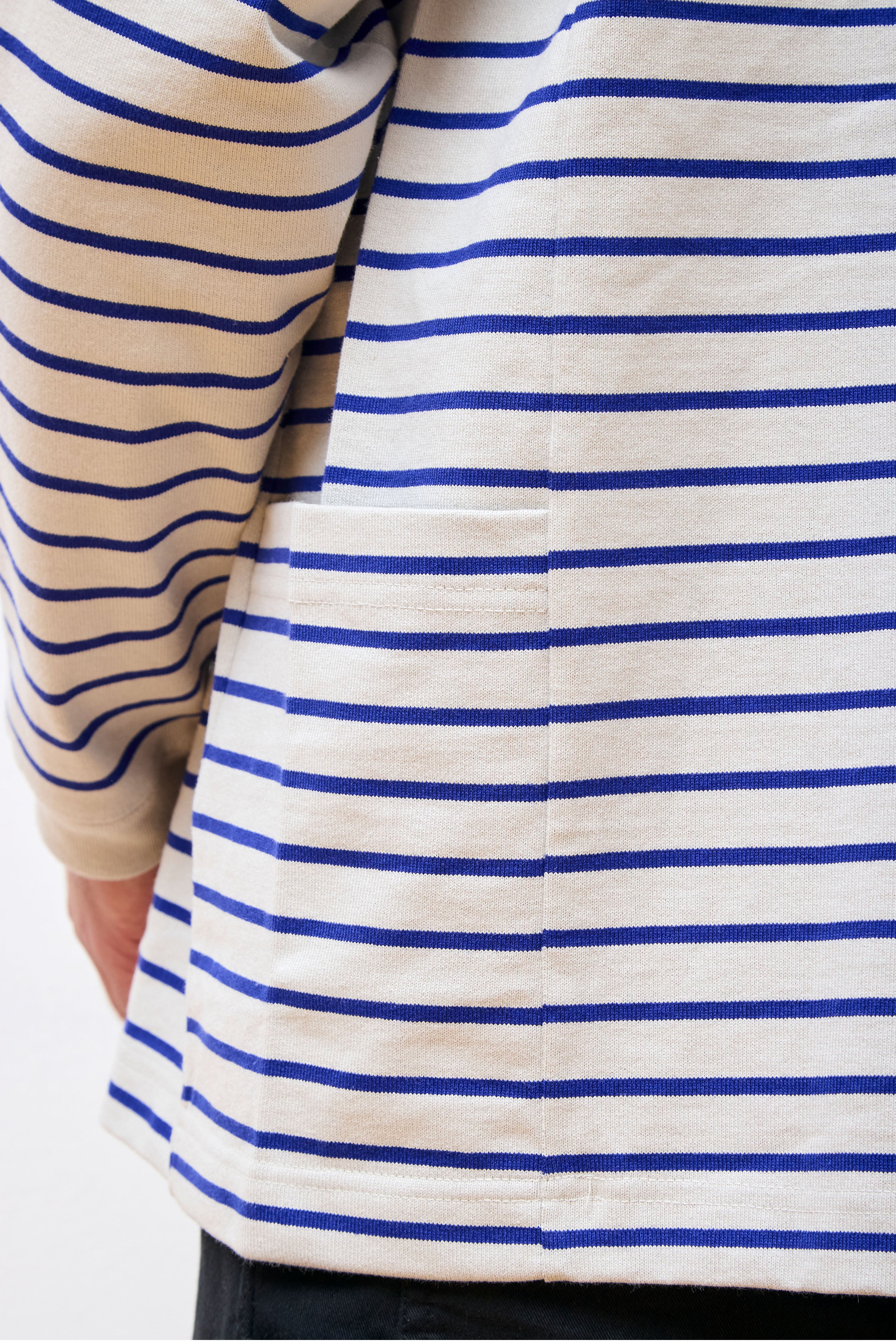 Heavy Cotton Border LS T-Shirt White/Blue