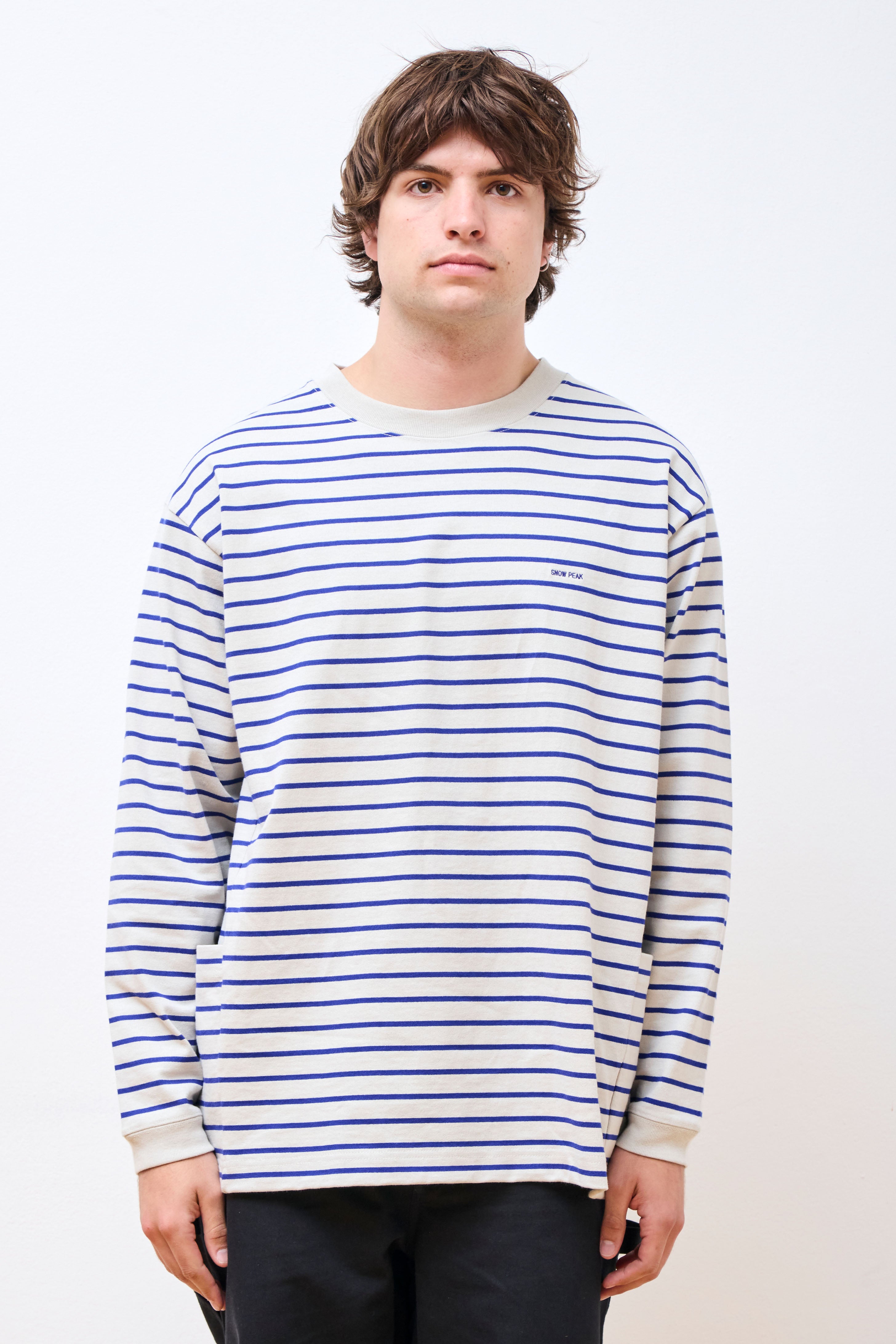 Heavy Cotton Border LS T-Shirt White/Blue