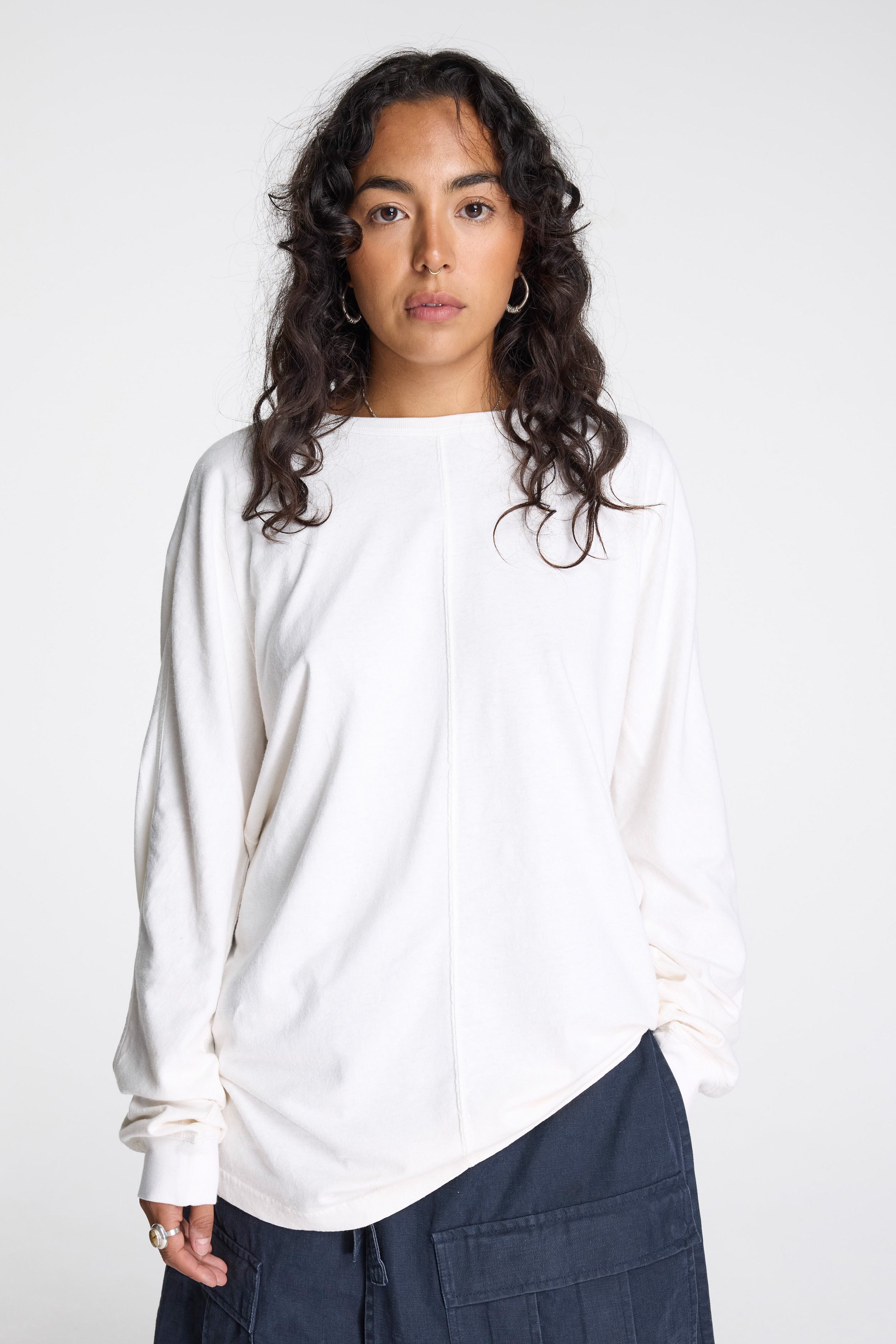 Hemp Cross Oversized L/S T-Shirt White