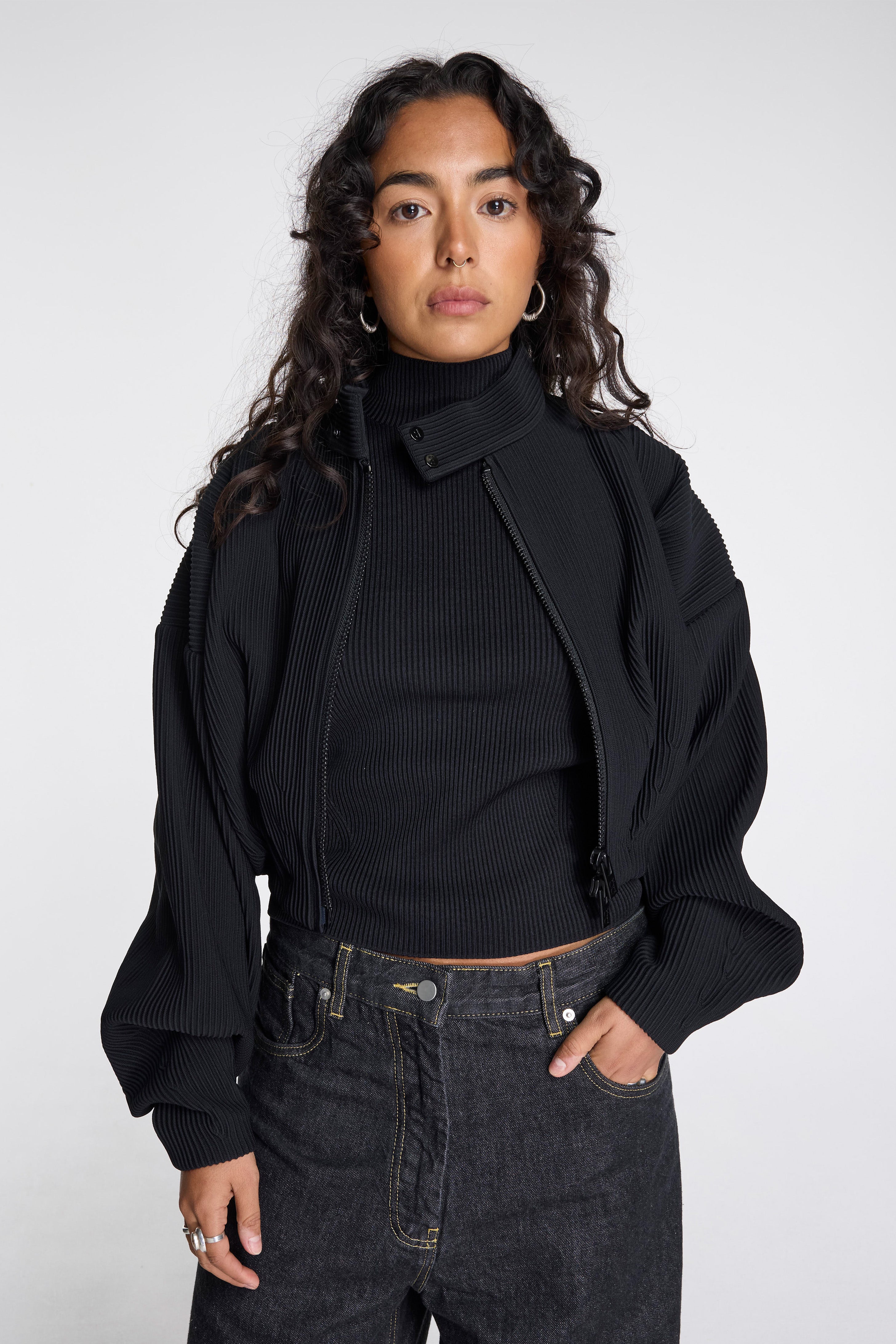 Hypha Cropped Bomber Jacket Black