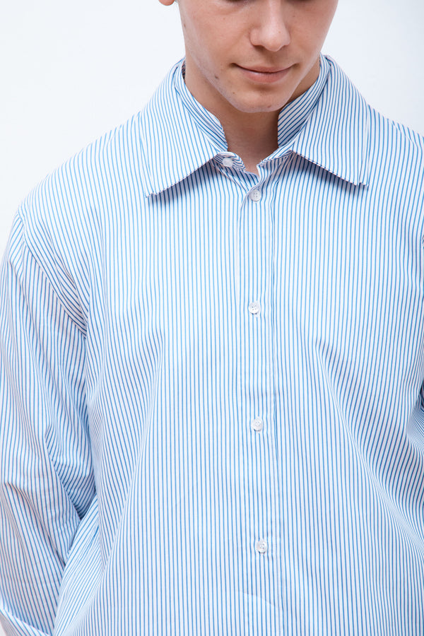 Triple Collar Shirting White Blue Stripe