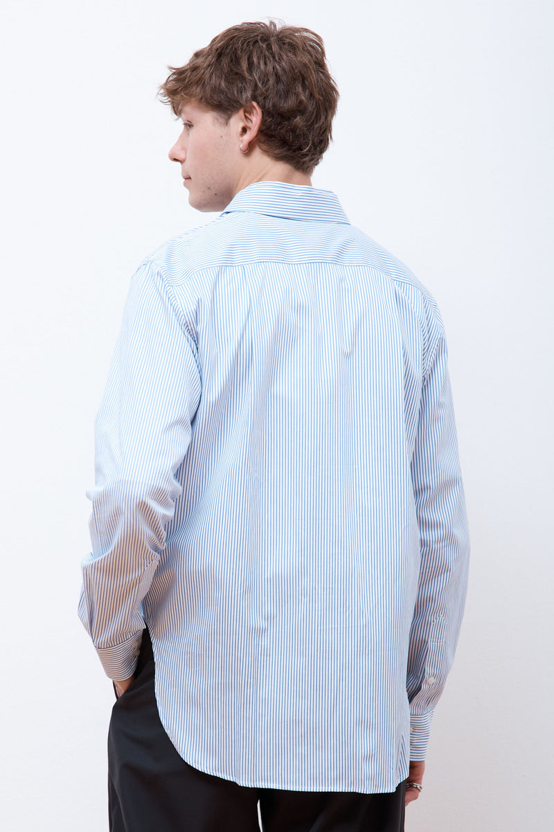 Triple Collar Shirting White Blue Stripe