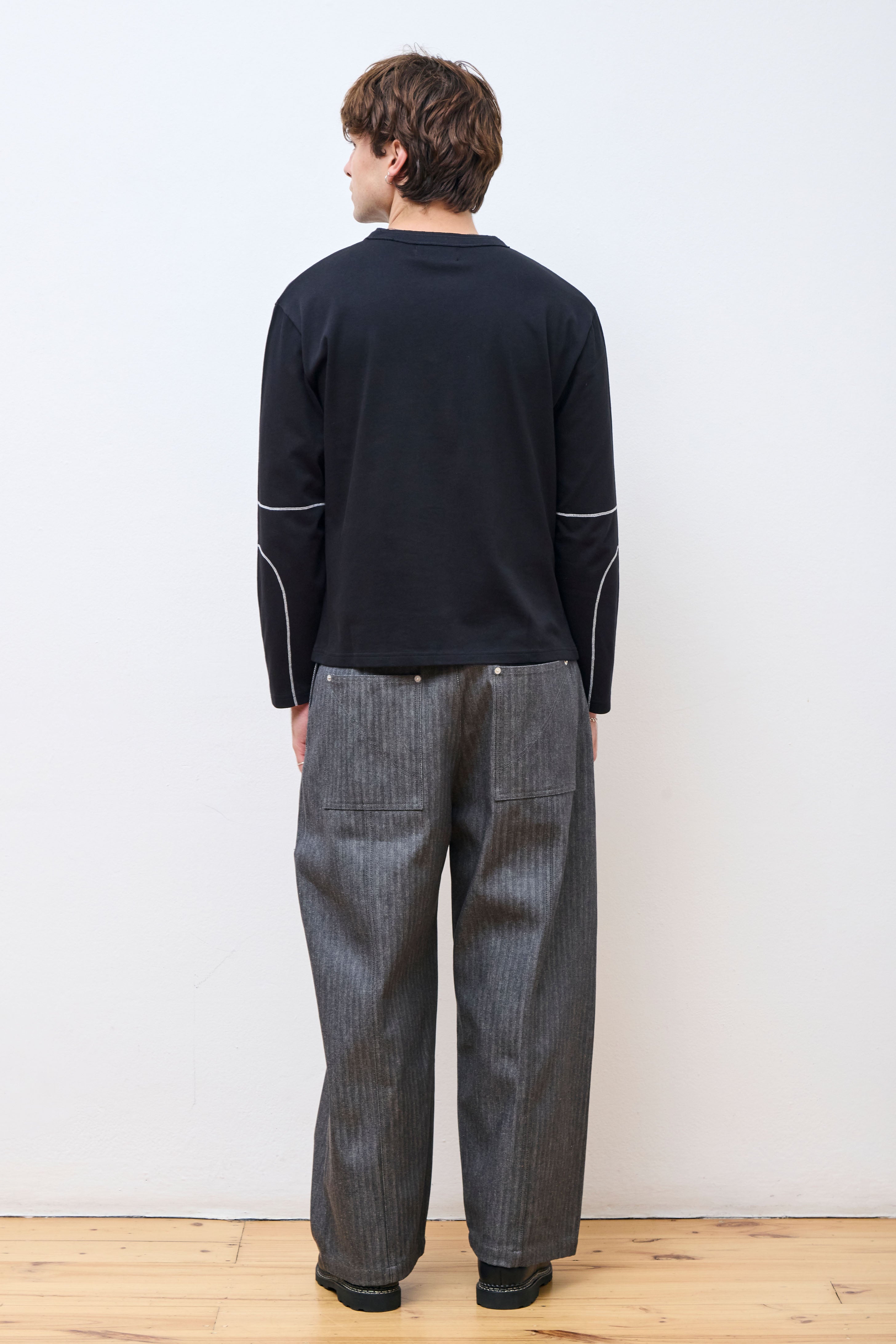 Welt Trouser Denim Dark Grey Herringbone