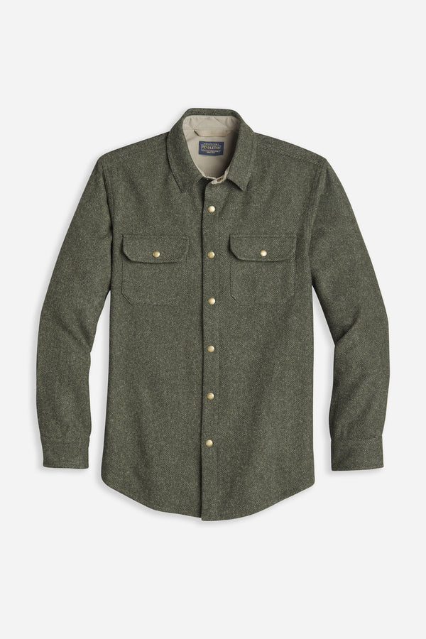 Lambswool Twill Snap Shirt Green/Taupe