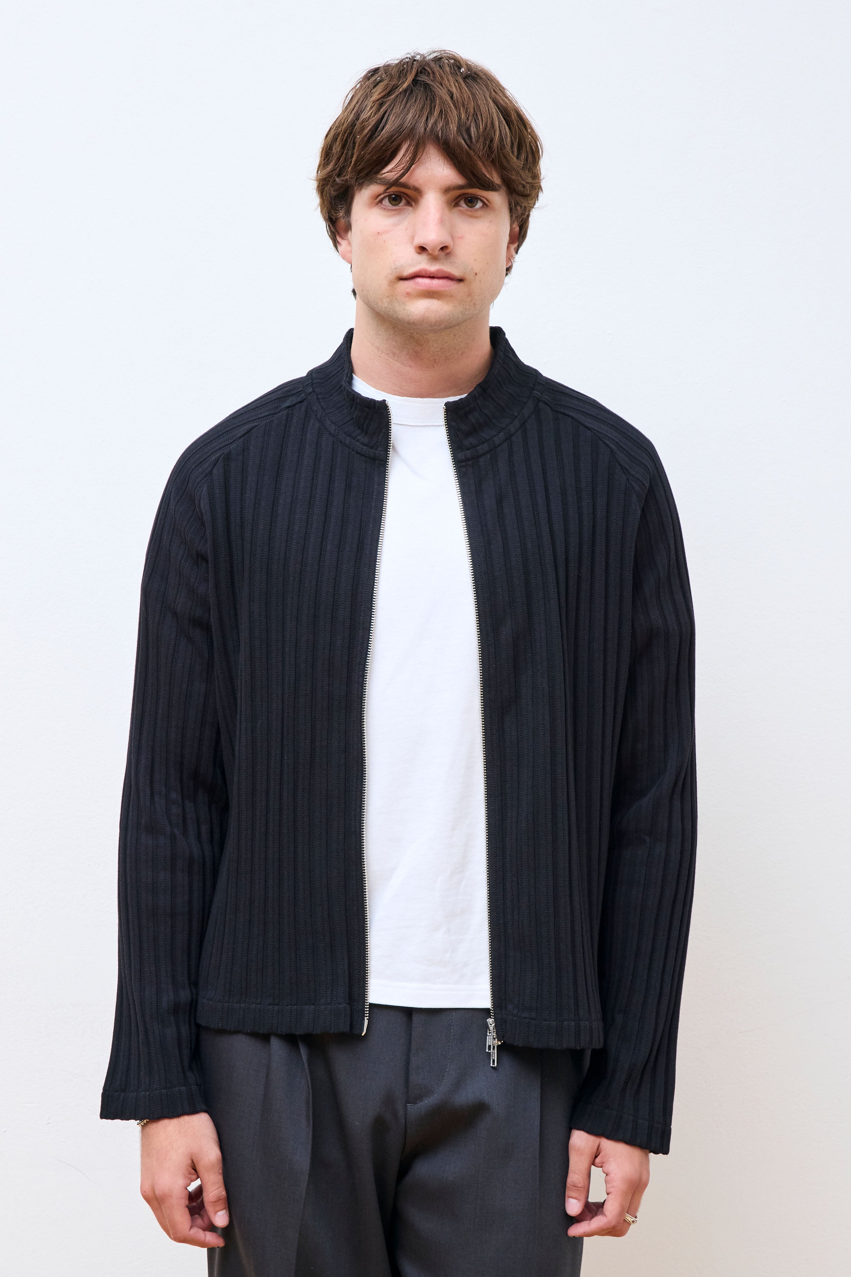 Leisure Zip Sweater Black Rib