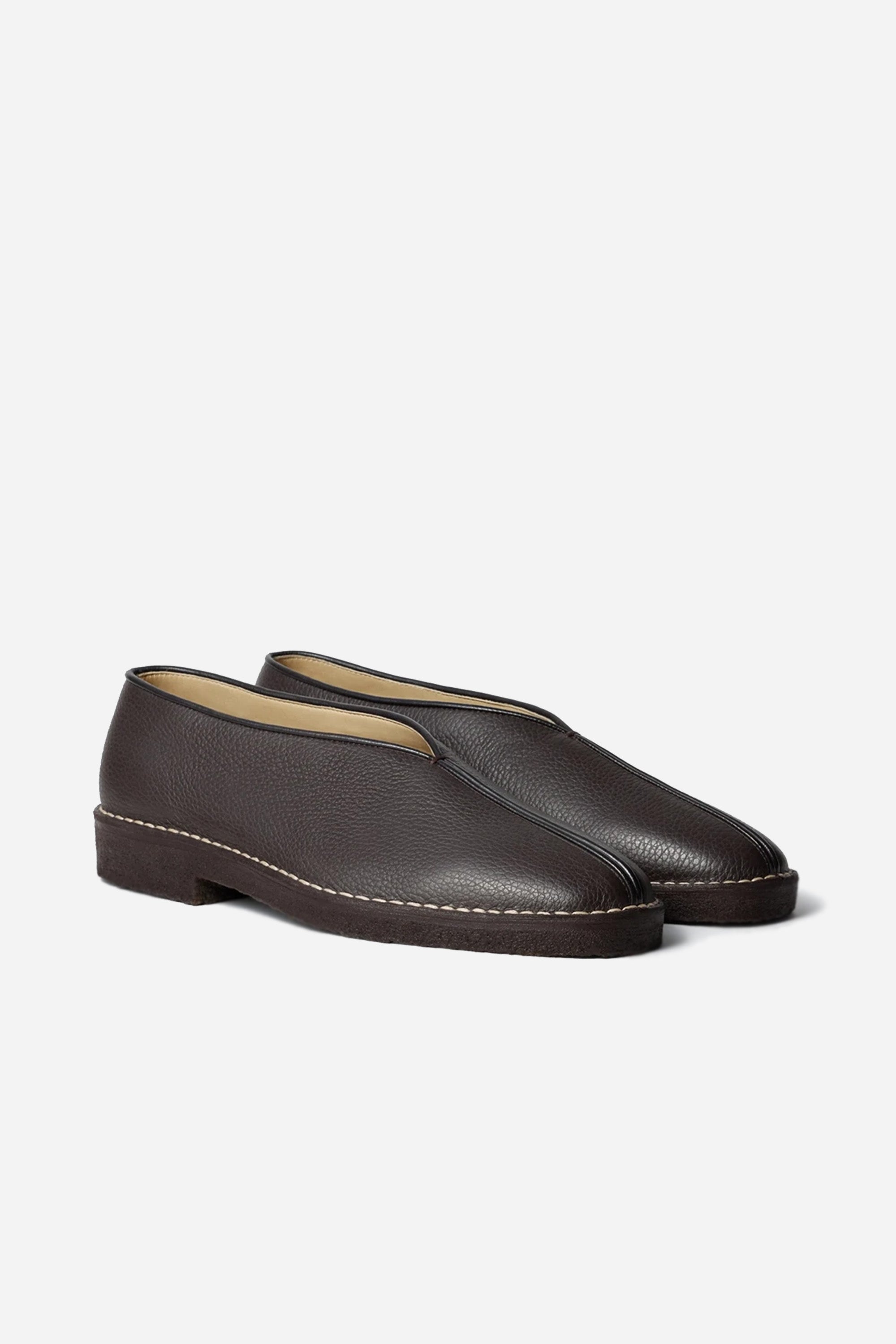 靴 LEMAIRE PIPED CREPE SLIPPERS DARK BROWN Lemaire Womens Piped Crepe Slippers Dark Brown | HAVN