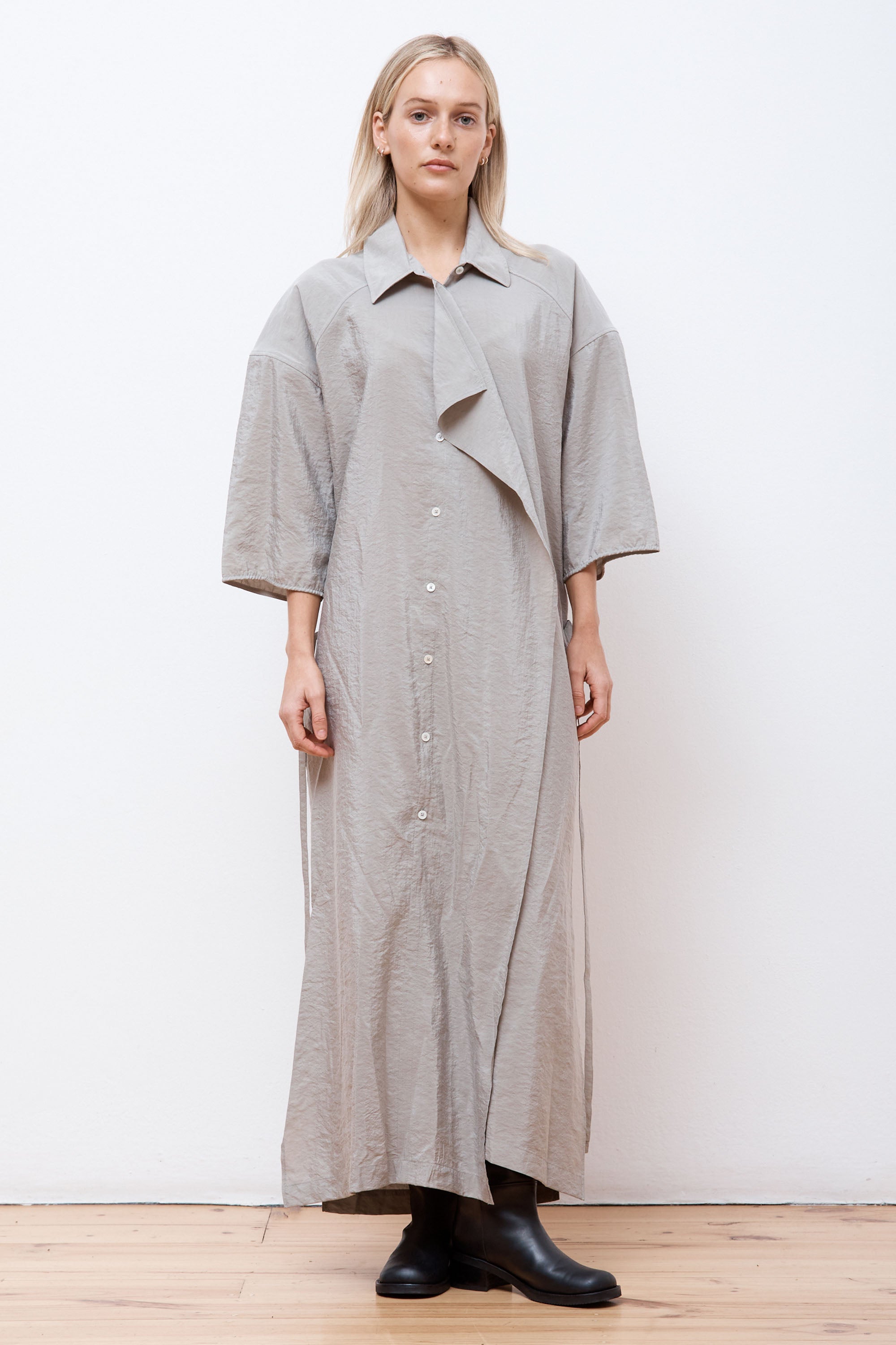 Asymmetrical Shirt Dress Light Misty Grey