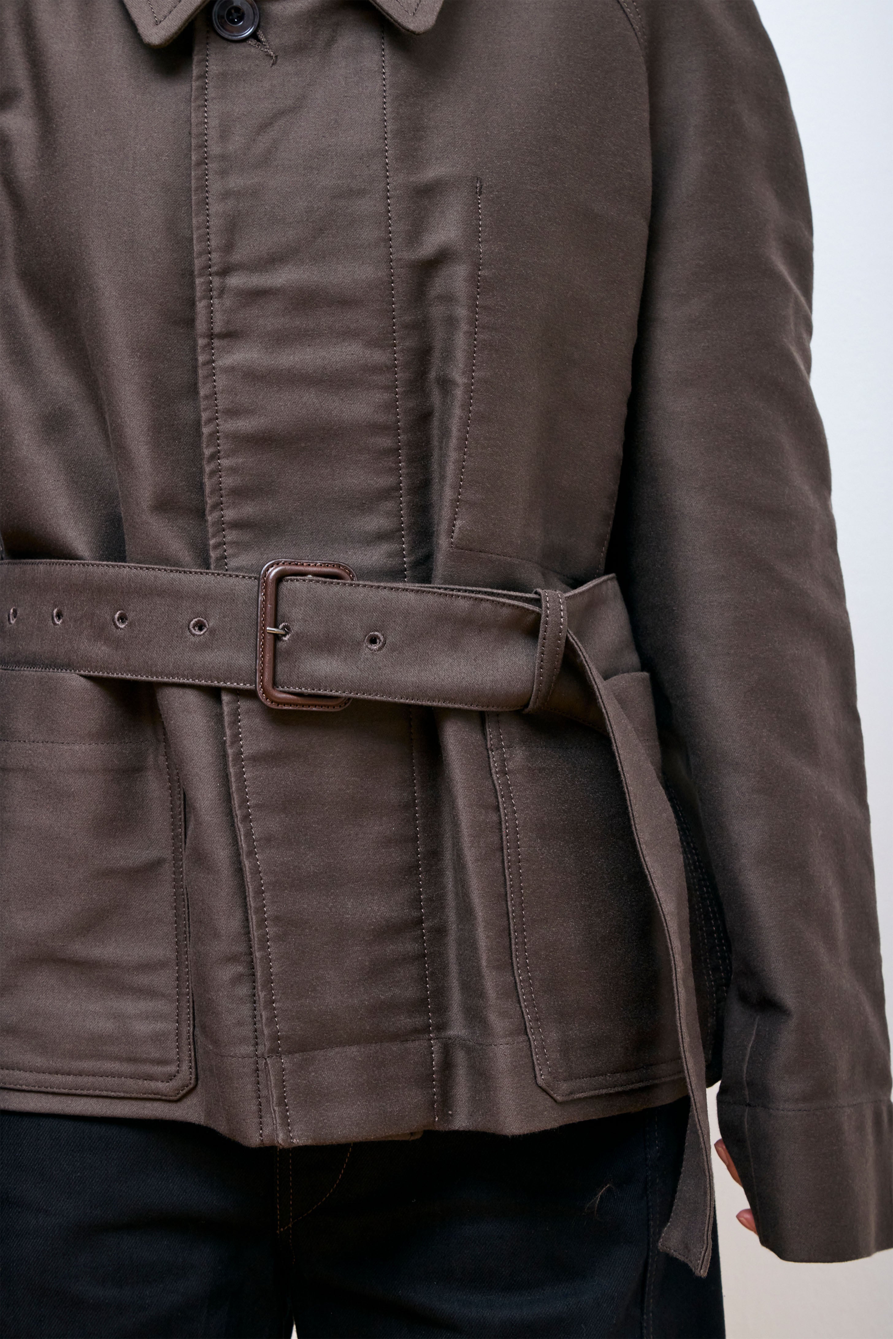 Belted Two Pocket Jacket Dark Brown