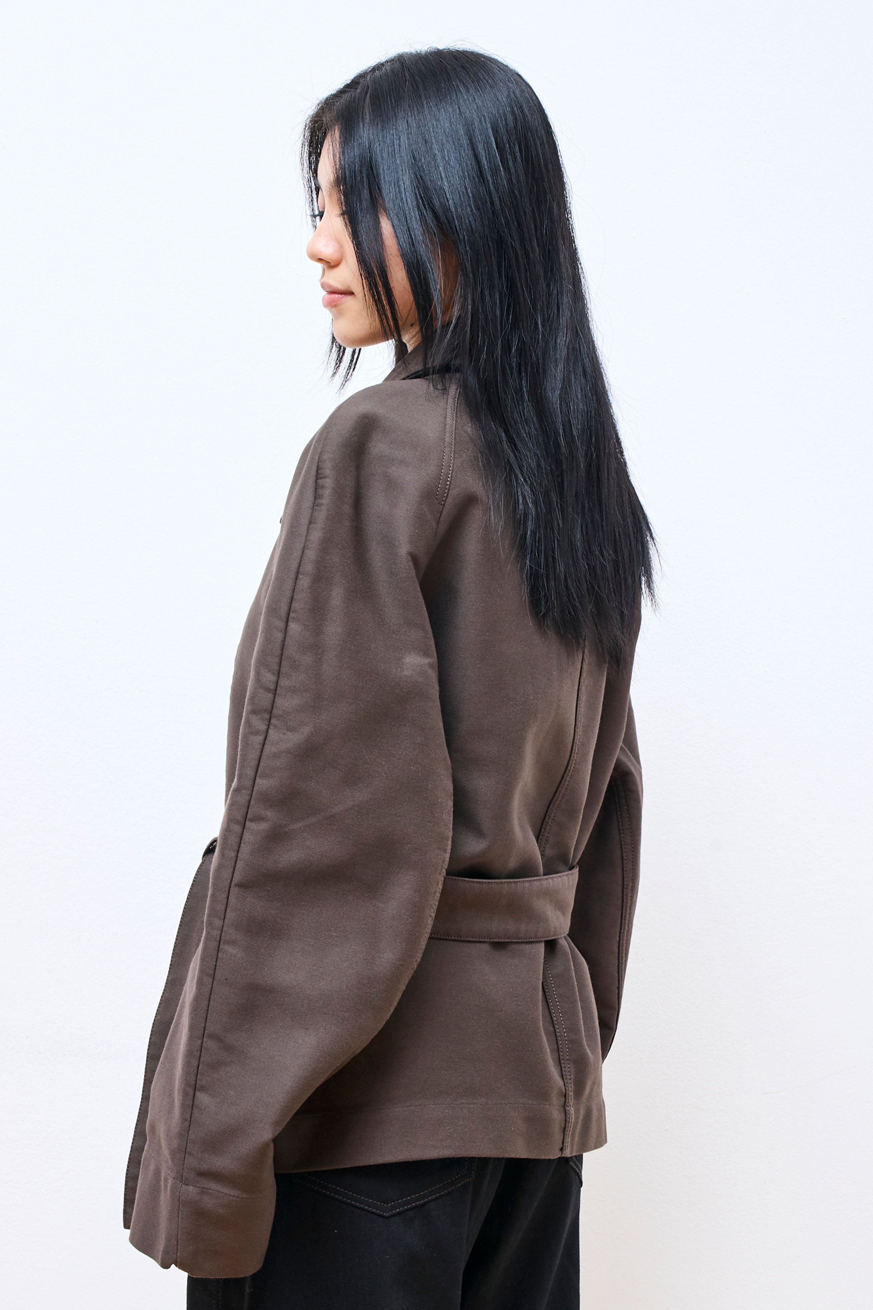 Belted Two Pocket Jacket Dark Brown