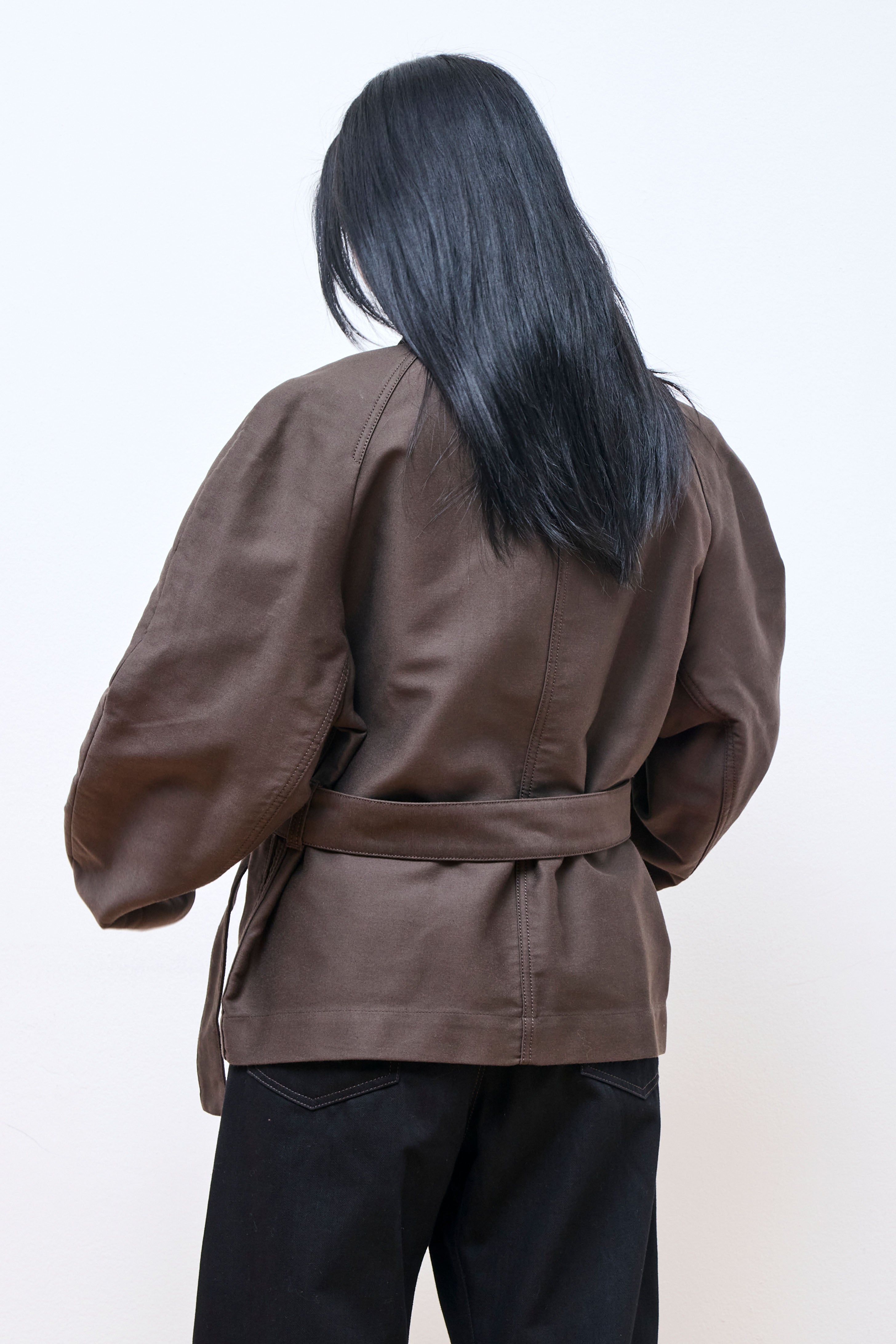 Belted Two Pocket Jacket Dark Brown