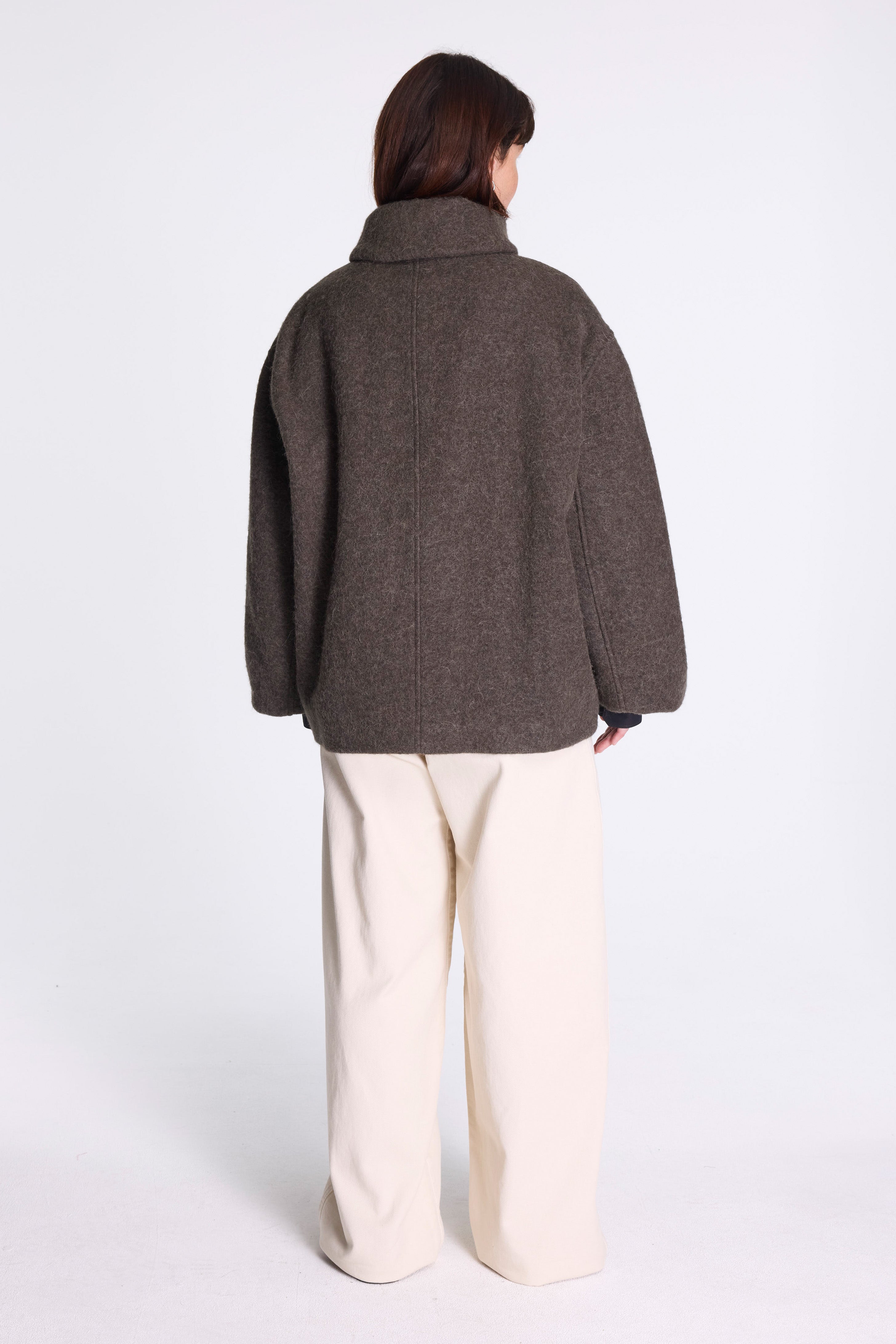 Short Asymmetrical Bathrobe Coat Dark Khaki