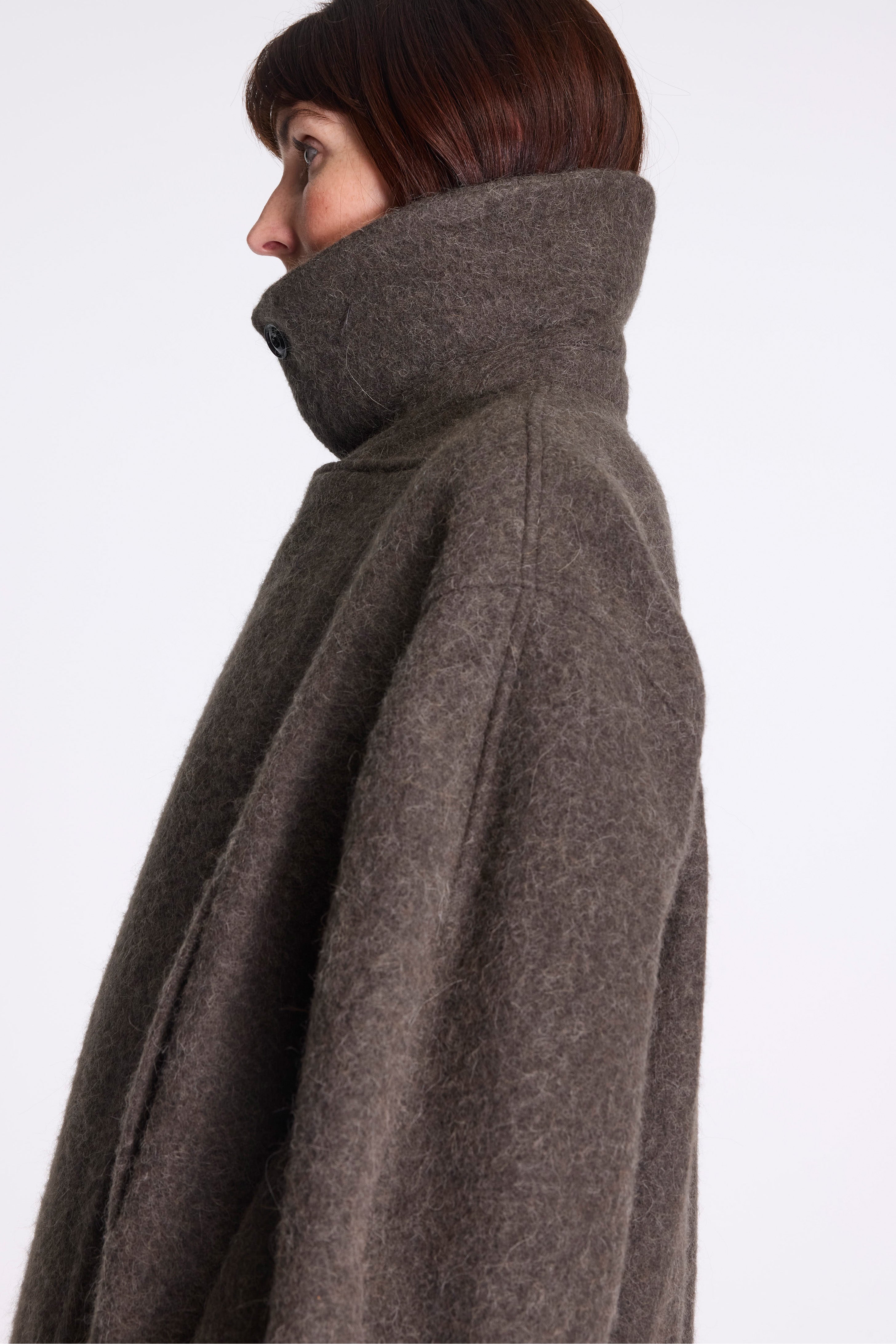 Short Asymmetrical Bathrobe Coat Dark Khaki