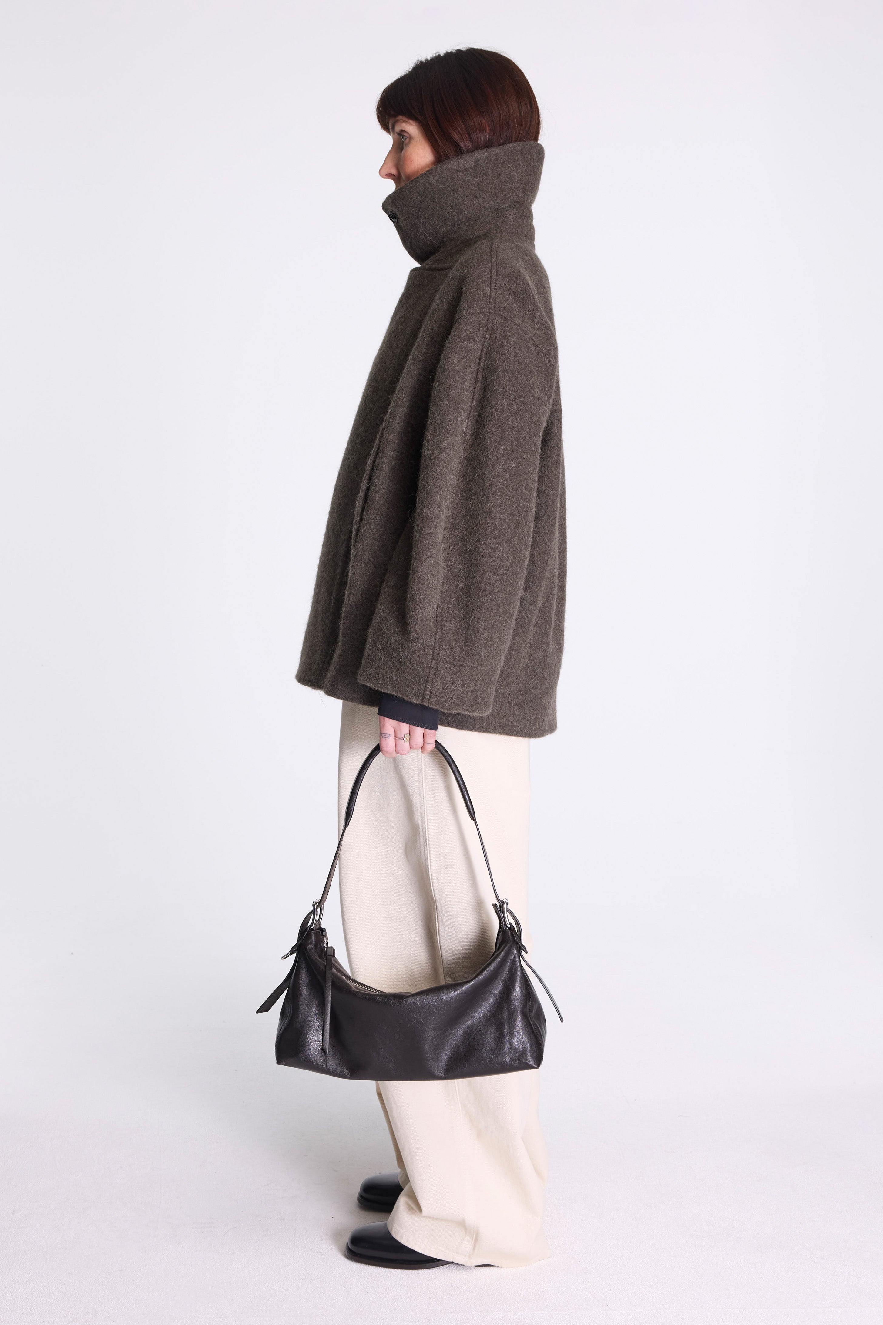 Short Asymmetrical Bathrobe Coat Dark Khaki