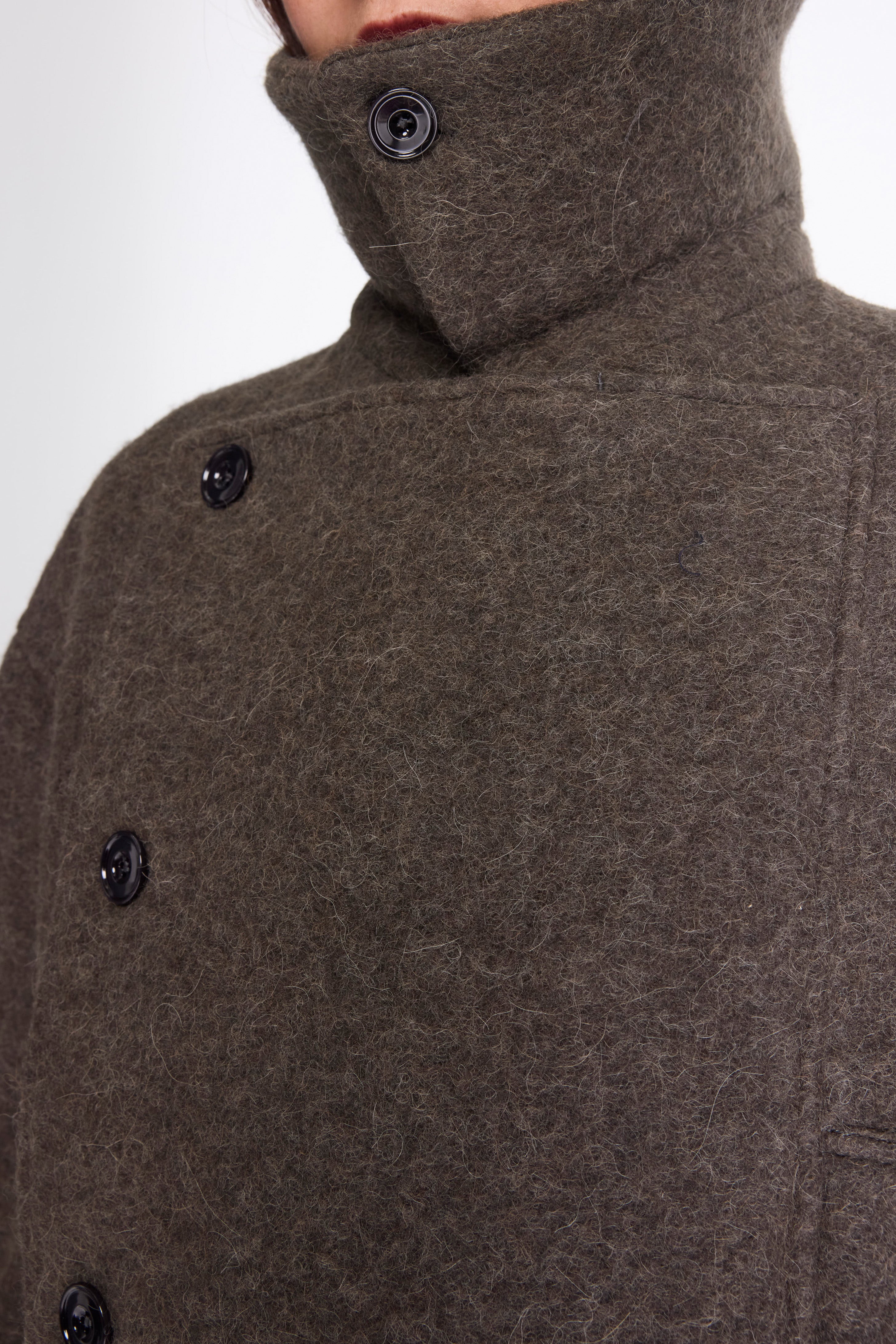 Short Asymmetrical Bathrobe Coat Dark Khaki