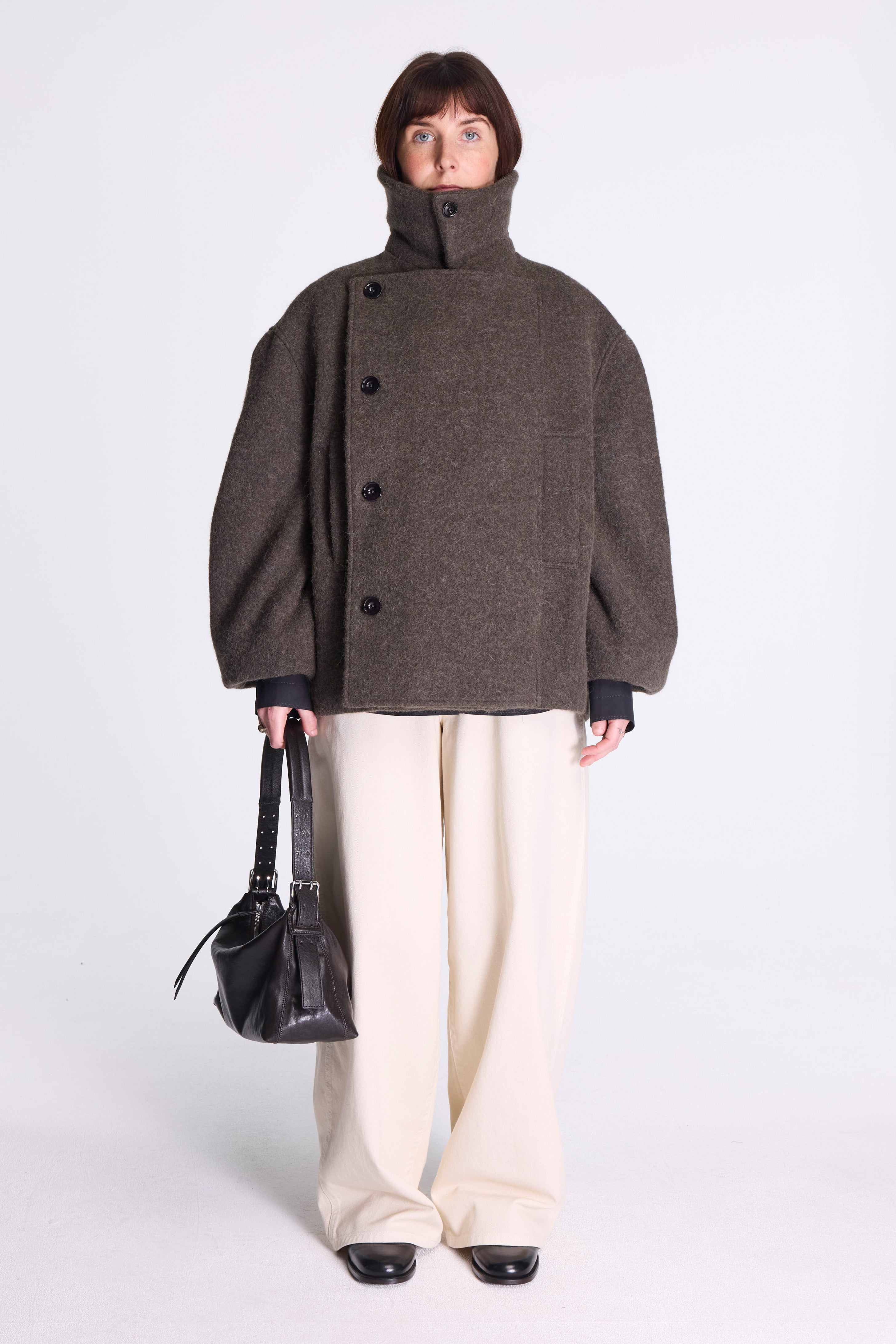 Short Asymmetrical Bathrobe Coat Dark Khaki